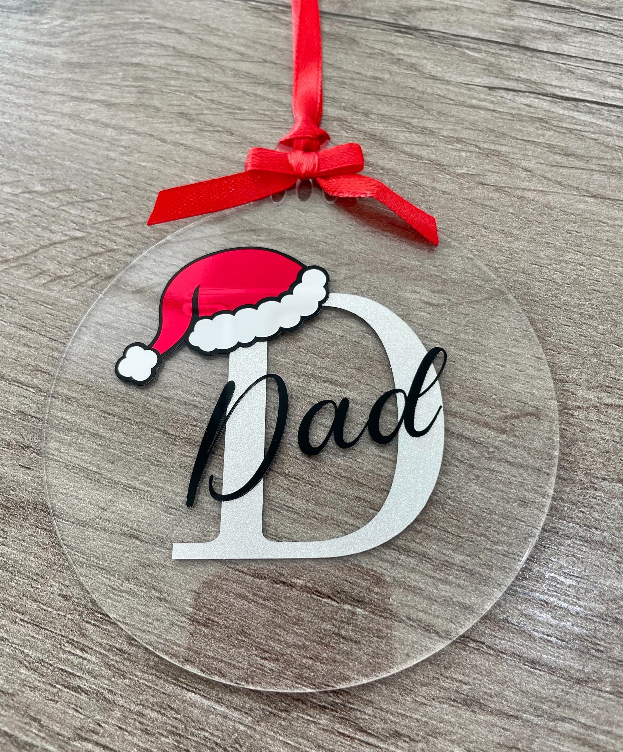 Personalised Initial Acrylic Christmas Bauble with Santa Hat | Custom Name Tree Decoration