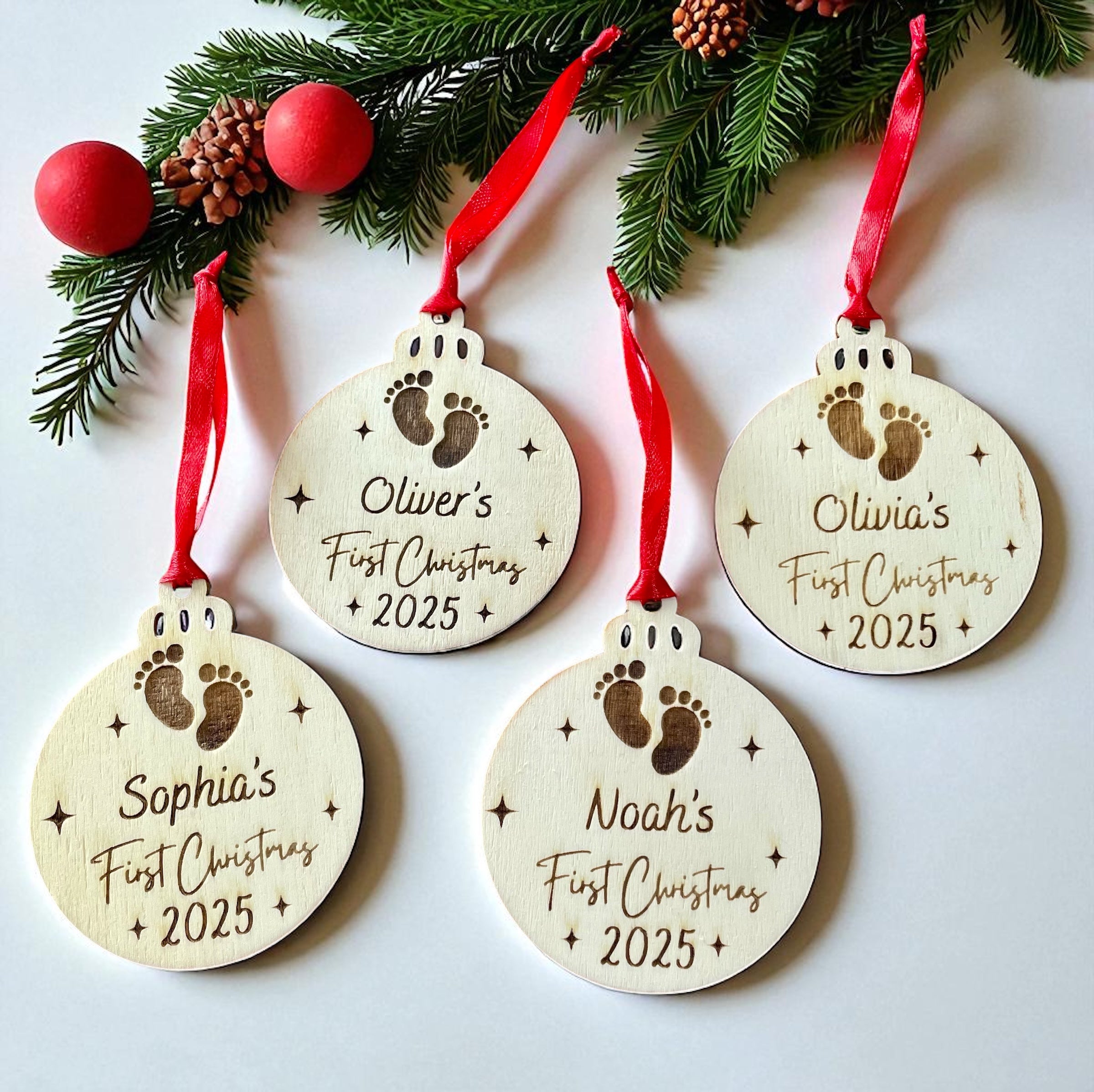 Personalised Baby’s First Christmas Bauble | Custom Wooden Ornament Keepsake