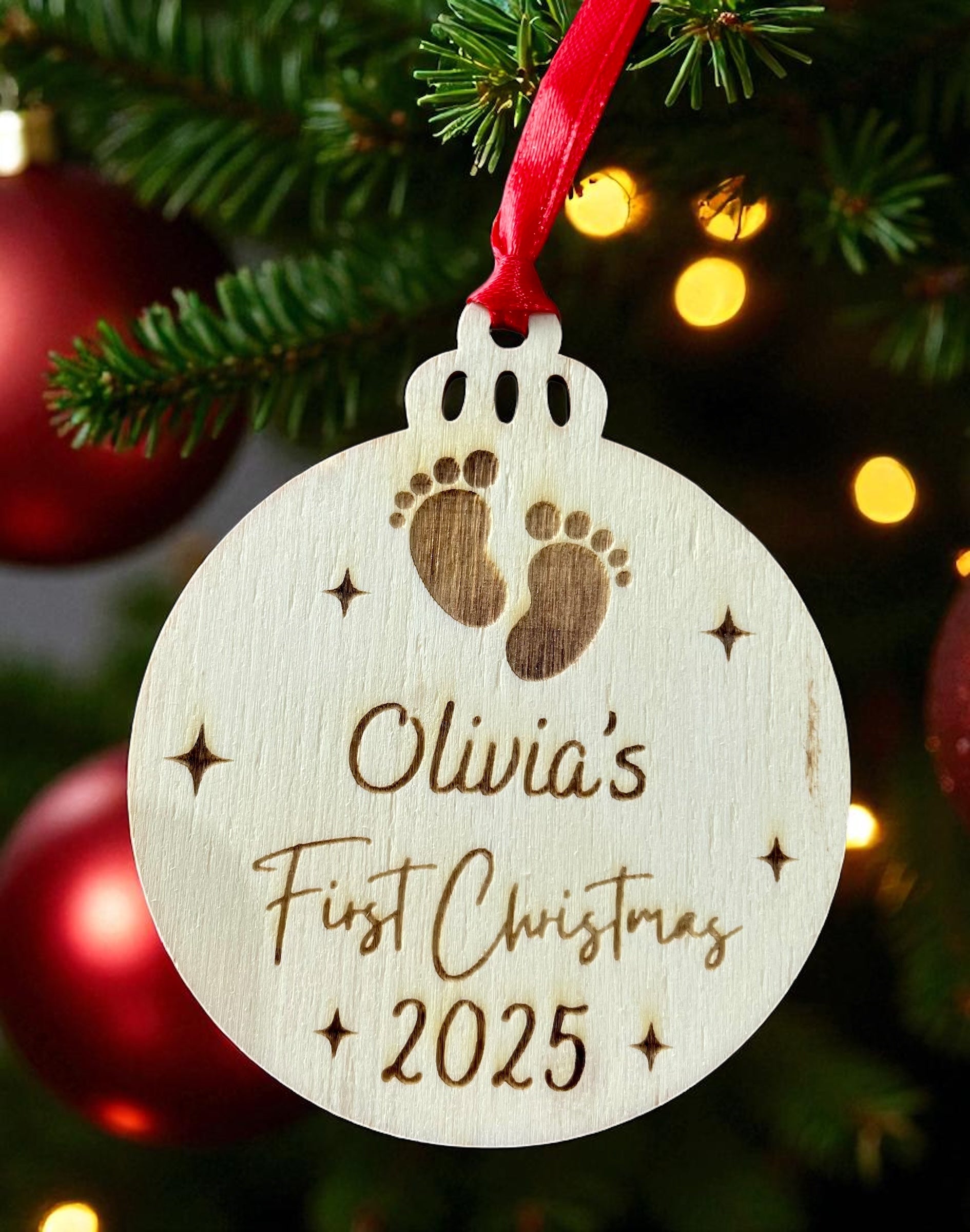 Personalised Baby’s First Christmas Bauble | Custom Wooden Ornament Keepsake