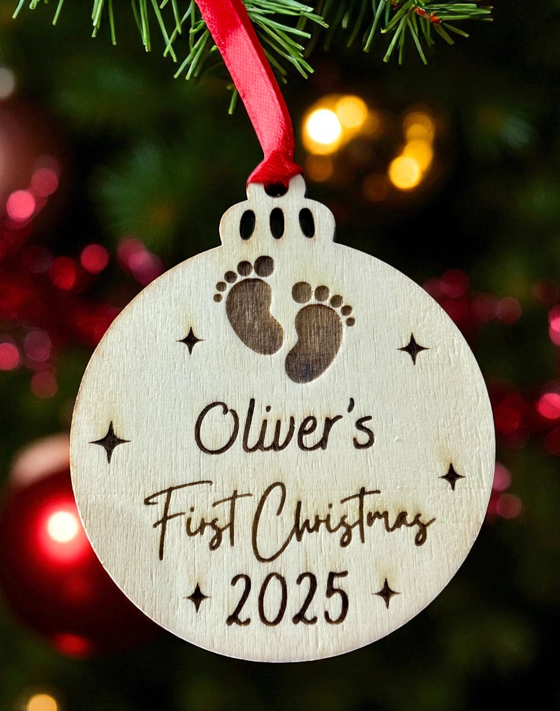 Personalised Baby’s First Christmas Bauble | Custom Wooden Ornament Keepsake