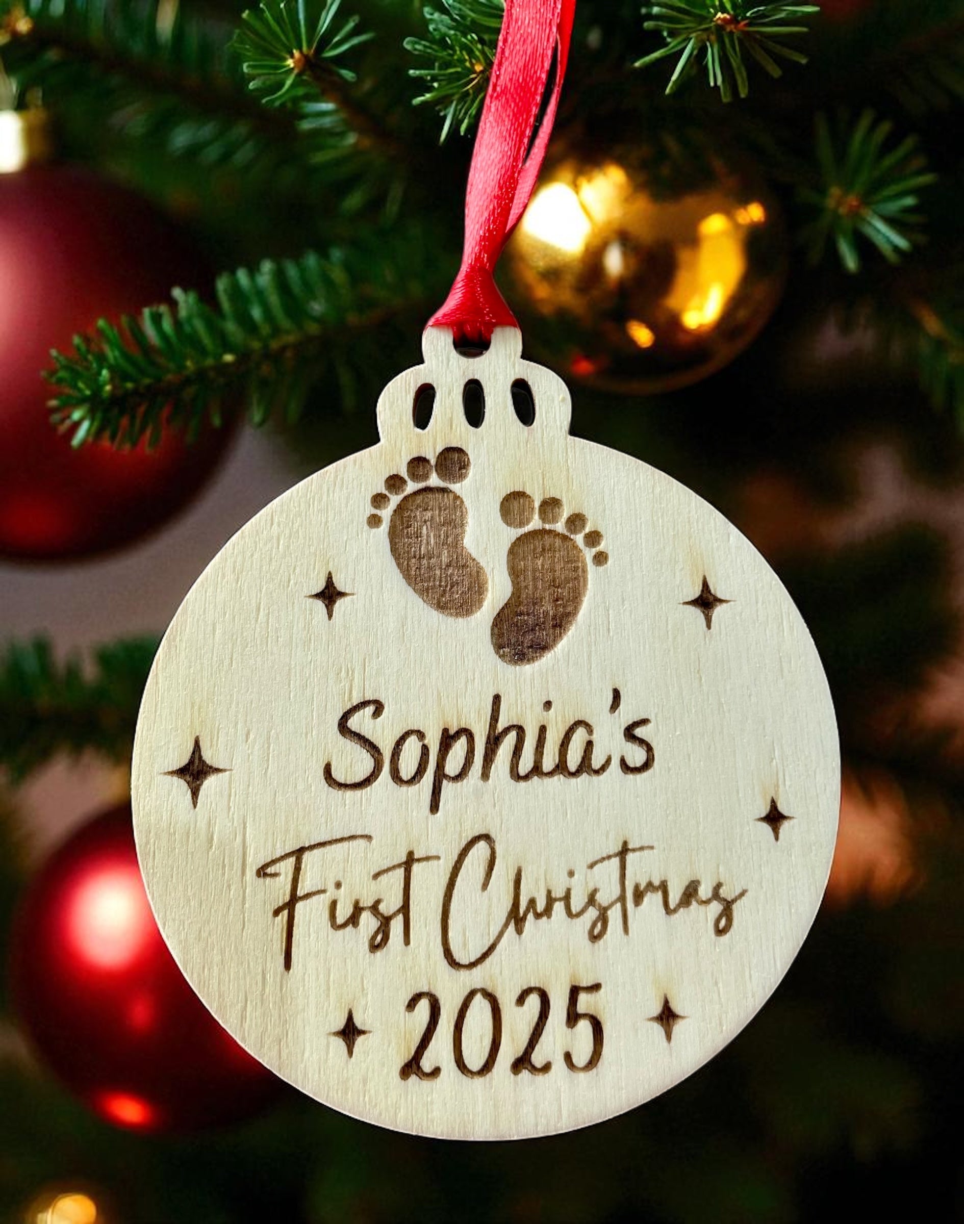 Personalised Baby’s First Christmas Bauble | Custom Wooden Ornament Keepsake