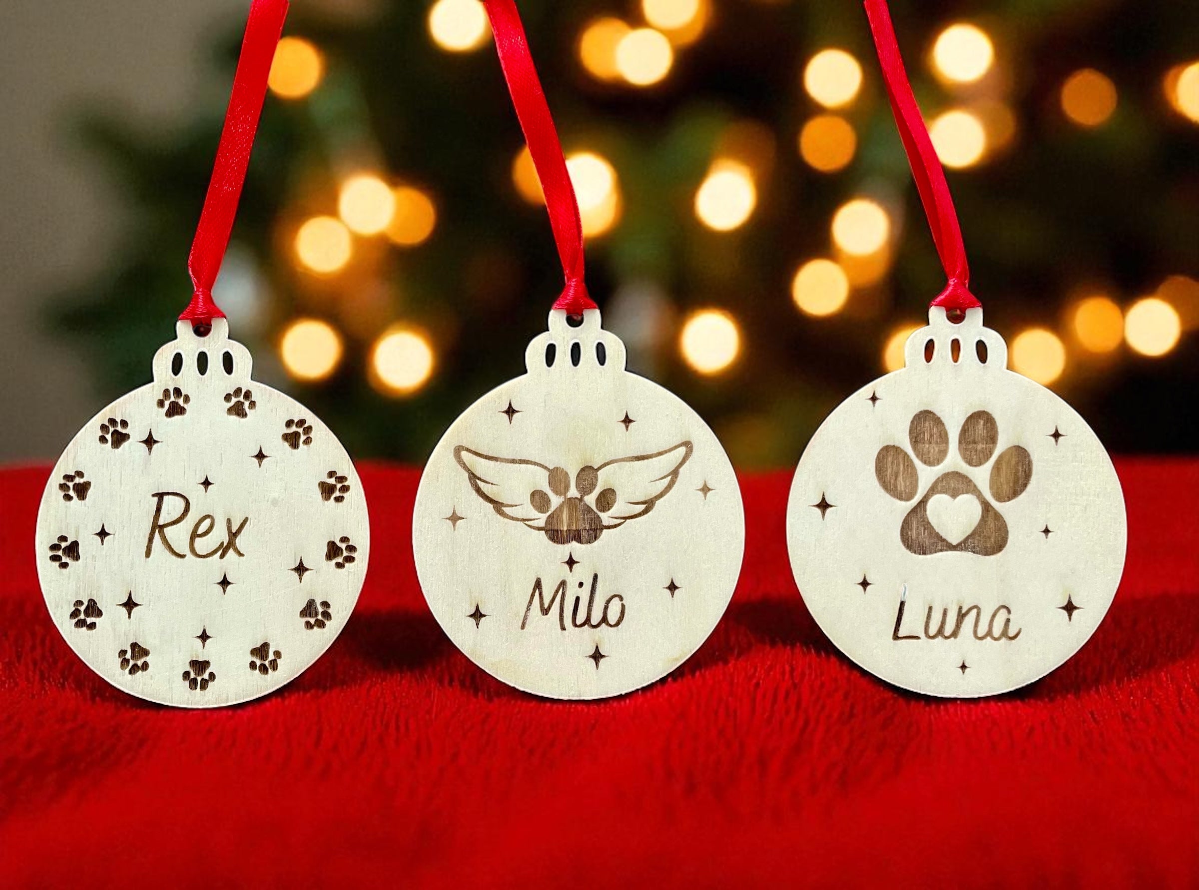 Personalised Pet Christmas Bauble: Engraved Wooden Ornament, Pet Memorial