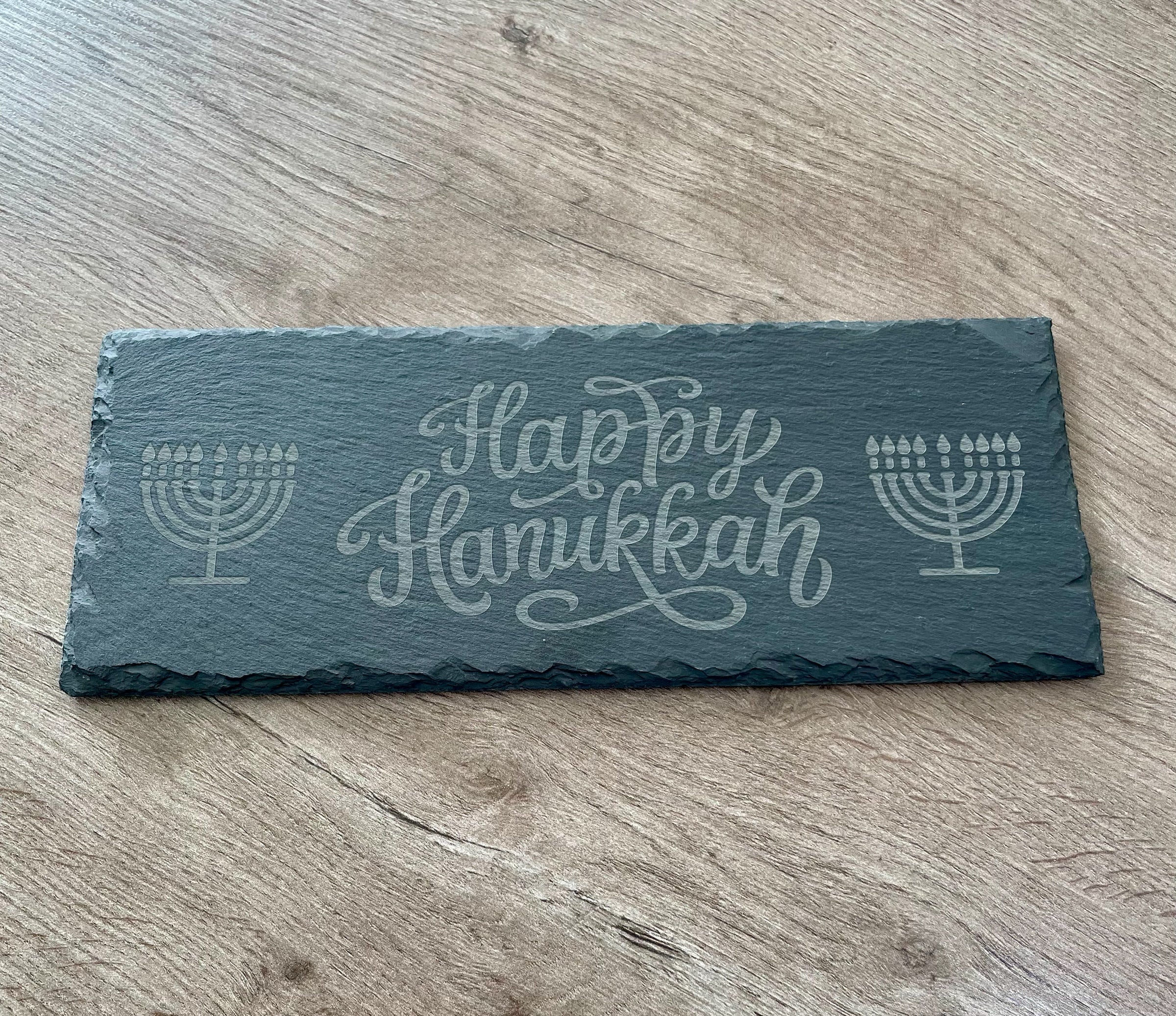 Happy Hanukkah Slate Serving Board | Engraved Menorah Cheese & Treat Tray
