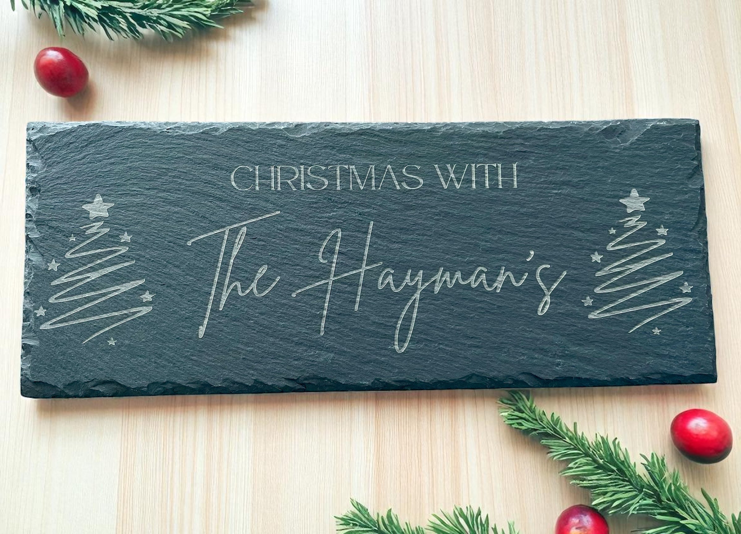 Personalised Family Slate Board | Engraved Christmas Serving Tray