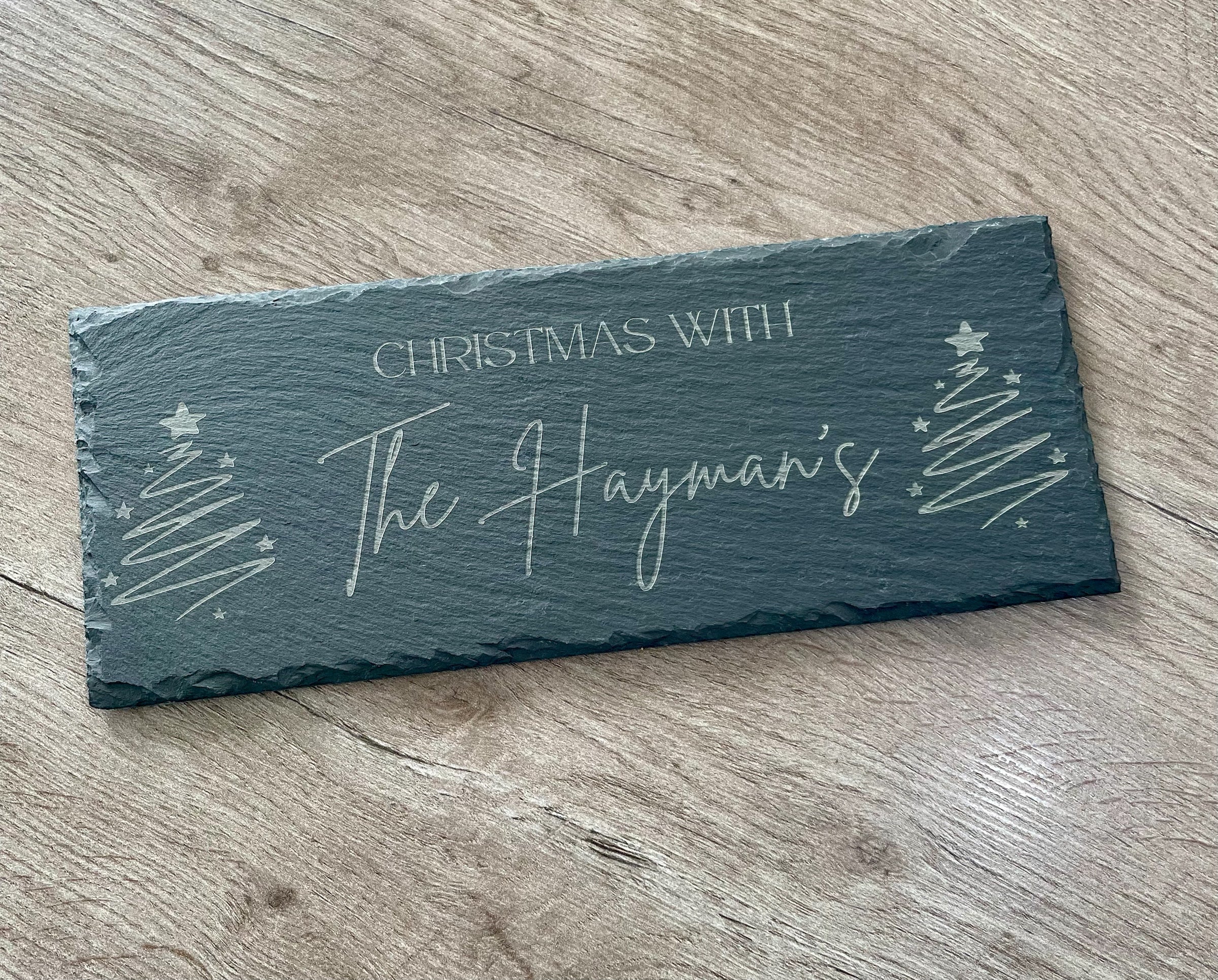 Personalised Family Slate Board | Engraved Christmas Serving Tray