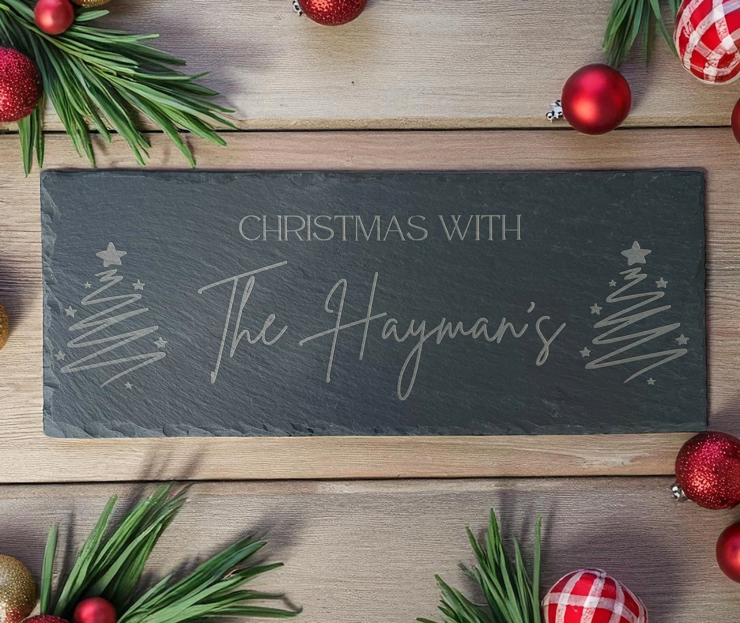 Personalised Family Slate Board | Engraved Christmas Serving Tray