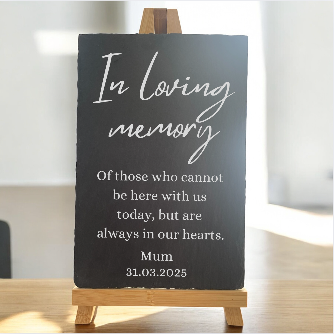 Personalised Memorial Slate Sign with Easel, In Loving Memory Wedding Decor