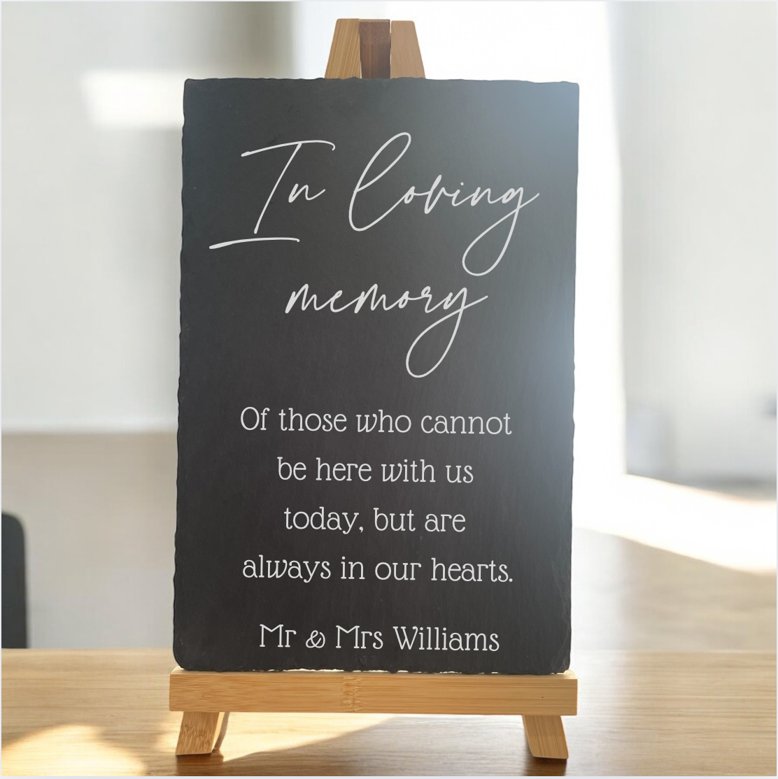 Personalised Memorial Slate Sign with Easel, In Loving Memory Wedding Decor
