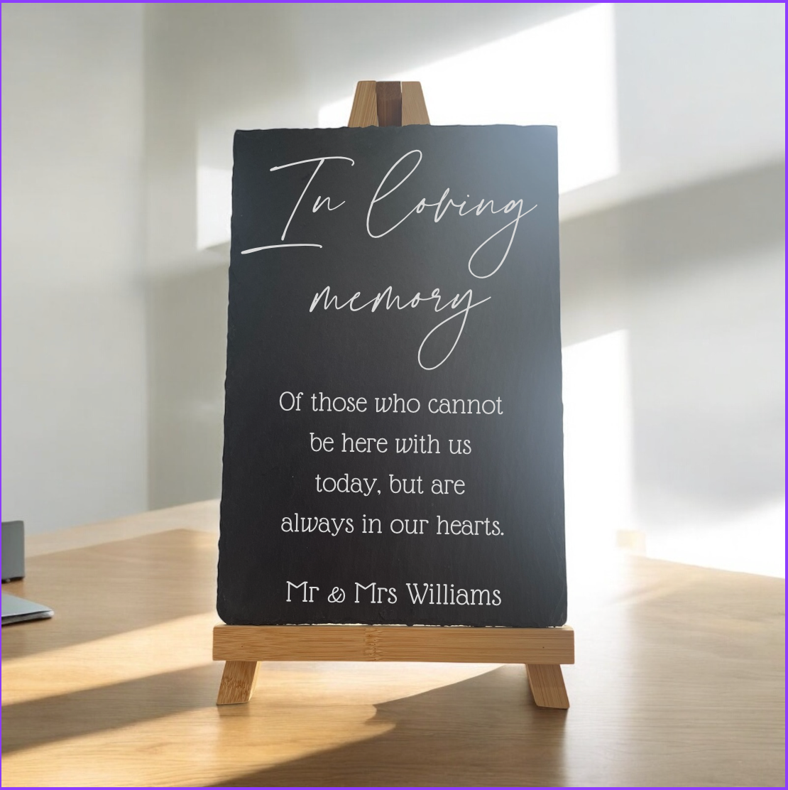 Personalised Memorial Slate Sign with Easel, In Loving Memory Wedding Decor