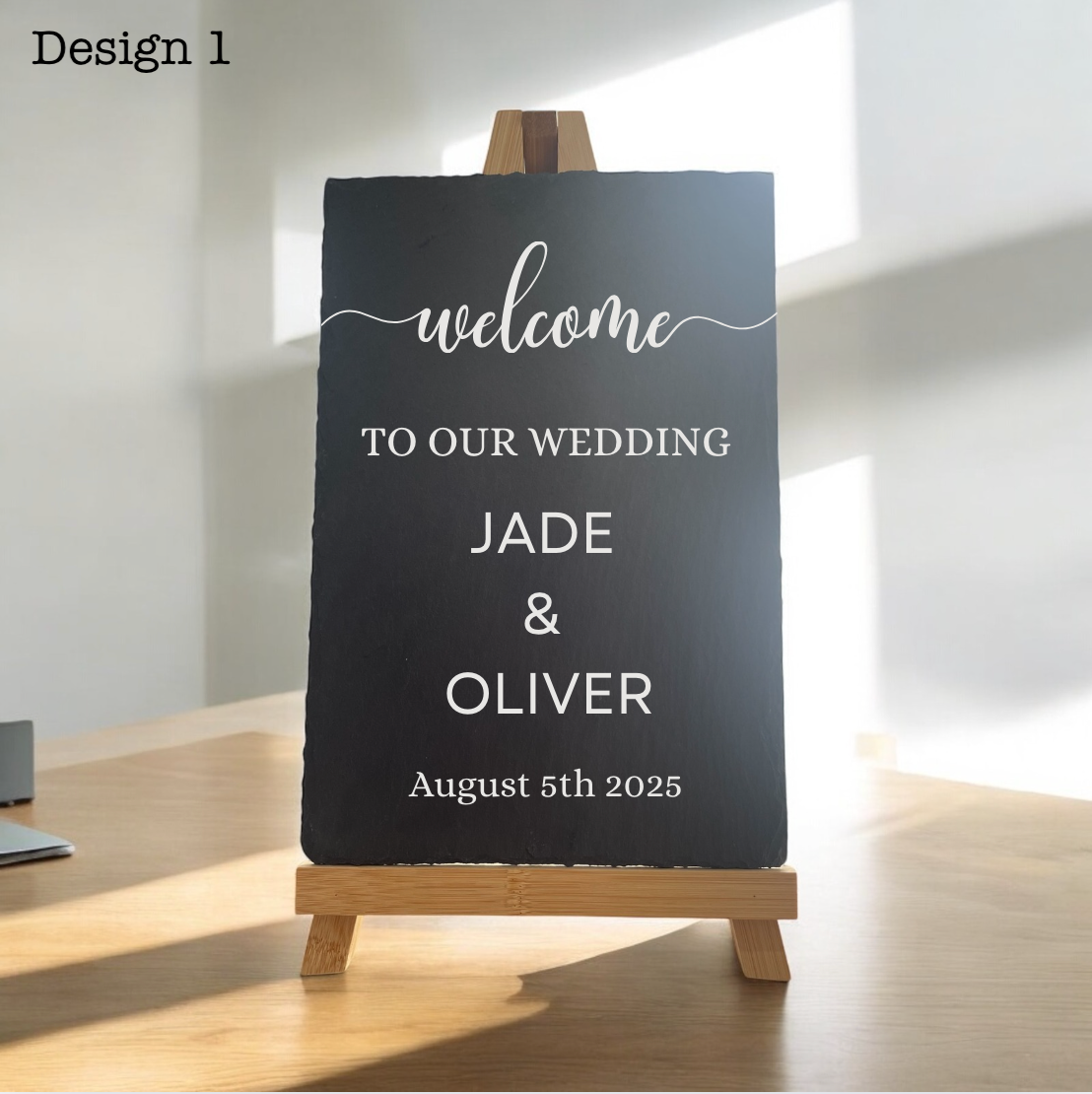 Personalised Slate Wedding Welcome Sign | Rustic Engraved Slate Sign with Names & Date