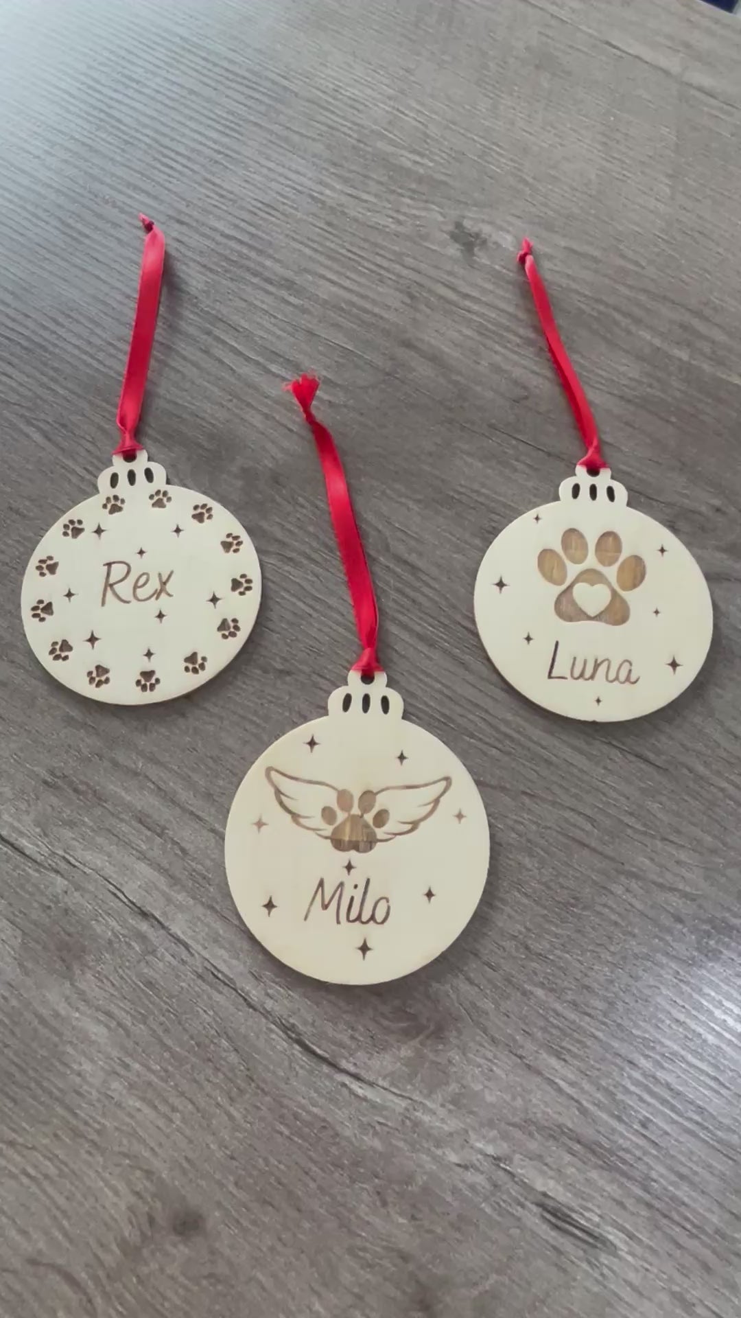 Personalised Pet Christmas Bauble: Engraved Wooden Ornament, Pet Memorial