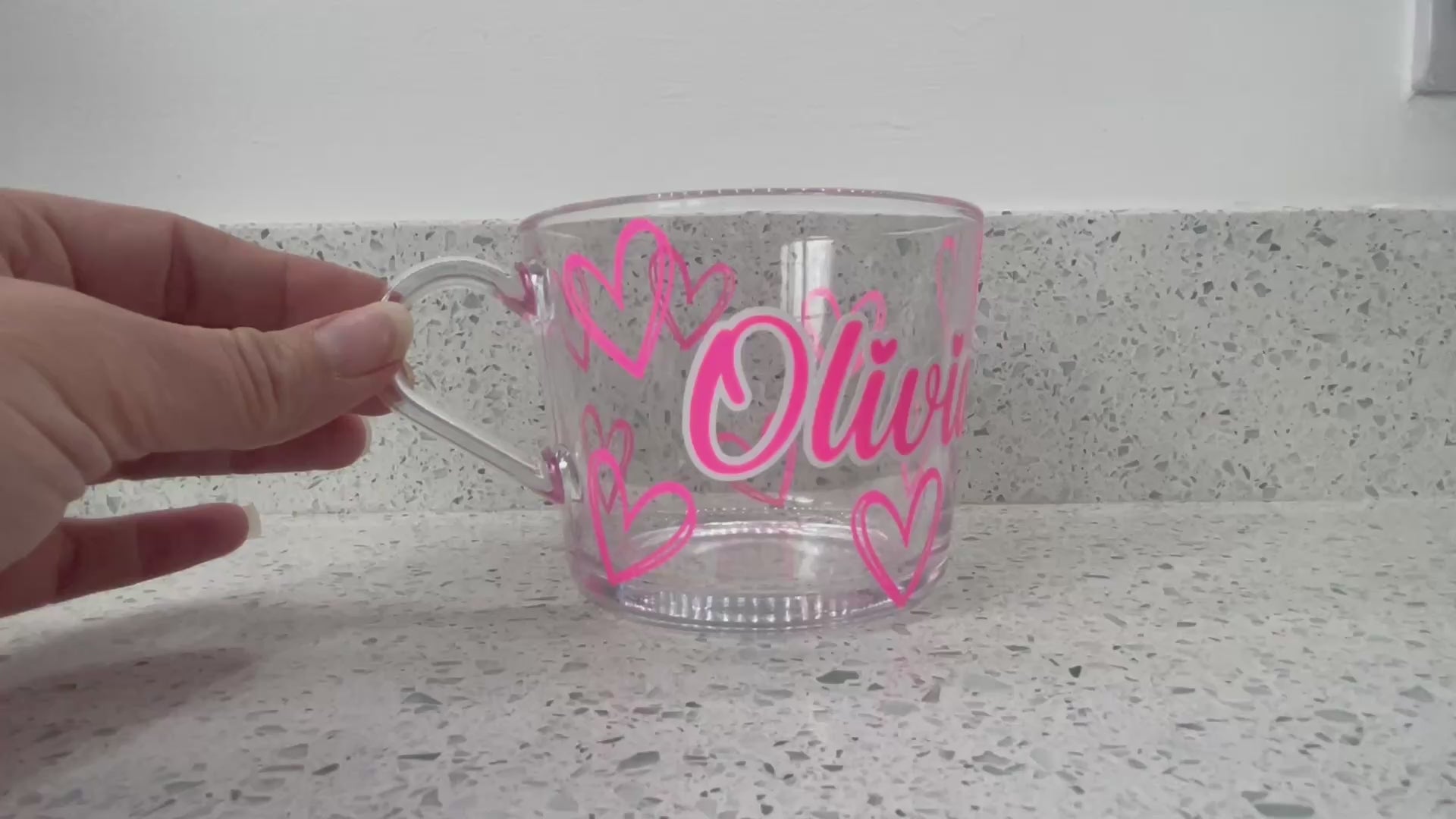 Personalised Glass Mug with Hearts – Custom Name Gift for Her