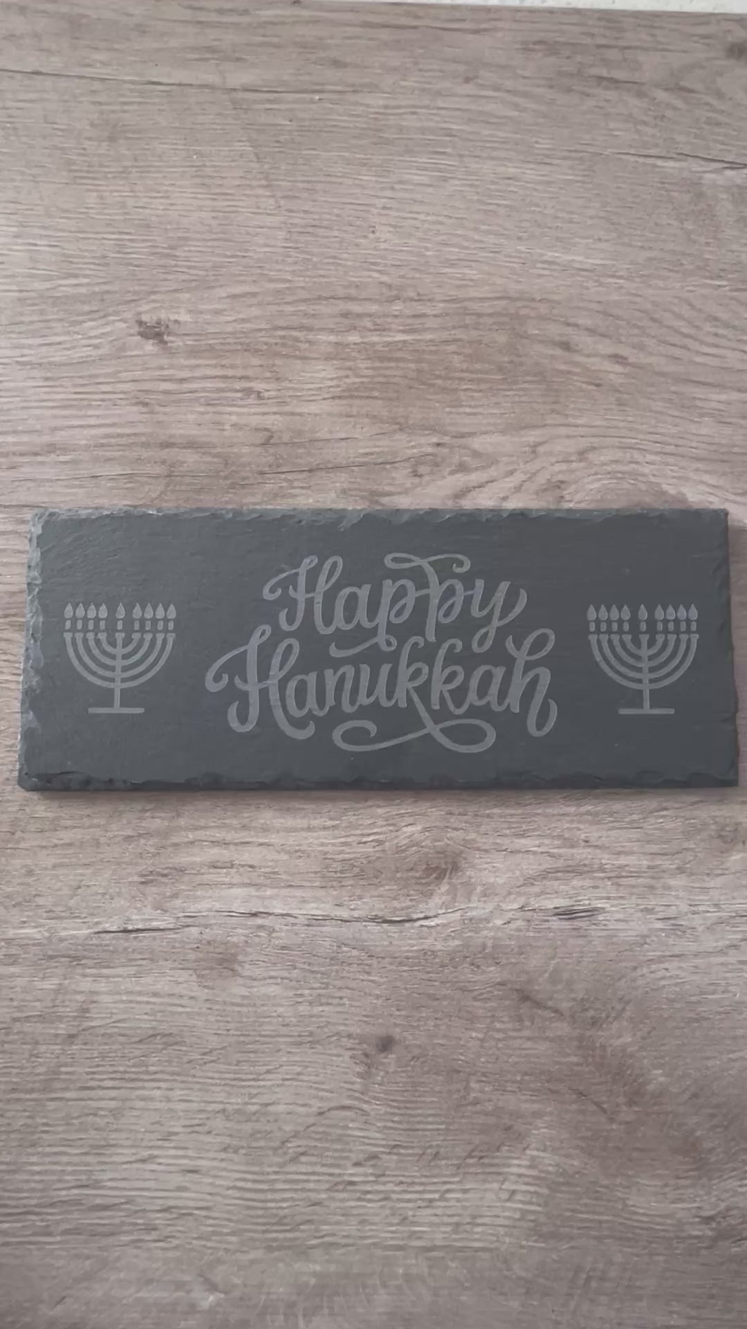 Happy Hanukkah Slate Serving Board | Engraved Menorah Cheese & Treat Tray