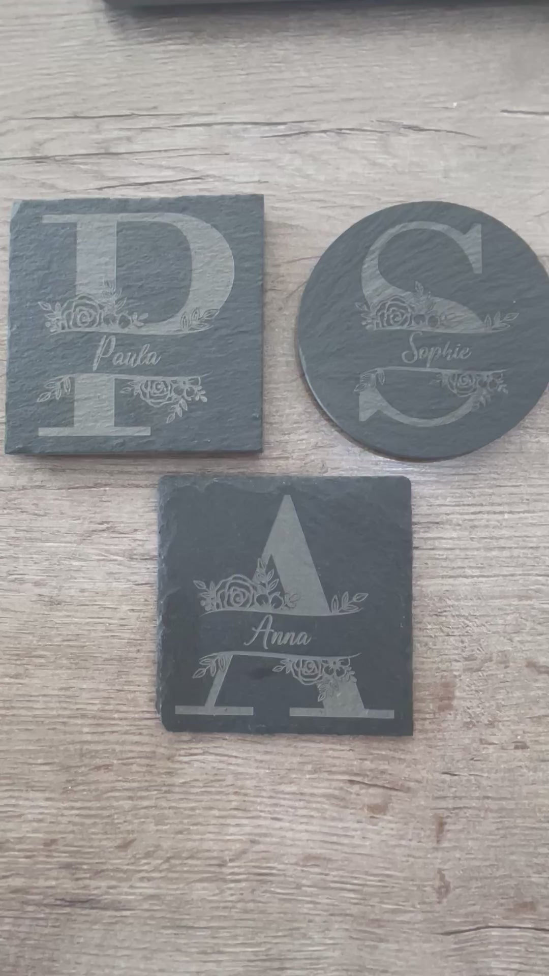 Personalised Monogram Slate Coaster – Custom Engraved Name Gift