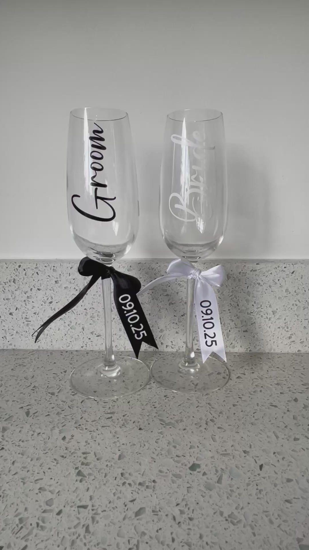 Personalised Wedding Champagne Flutes: Bride & Groom Keepsake with Date Ribbon
