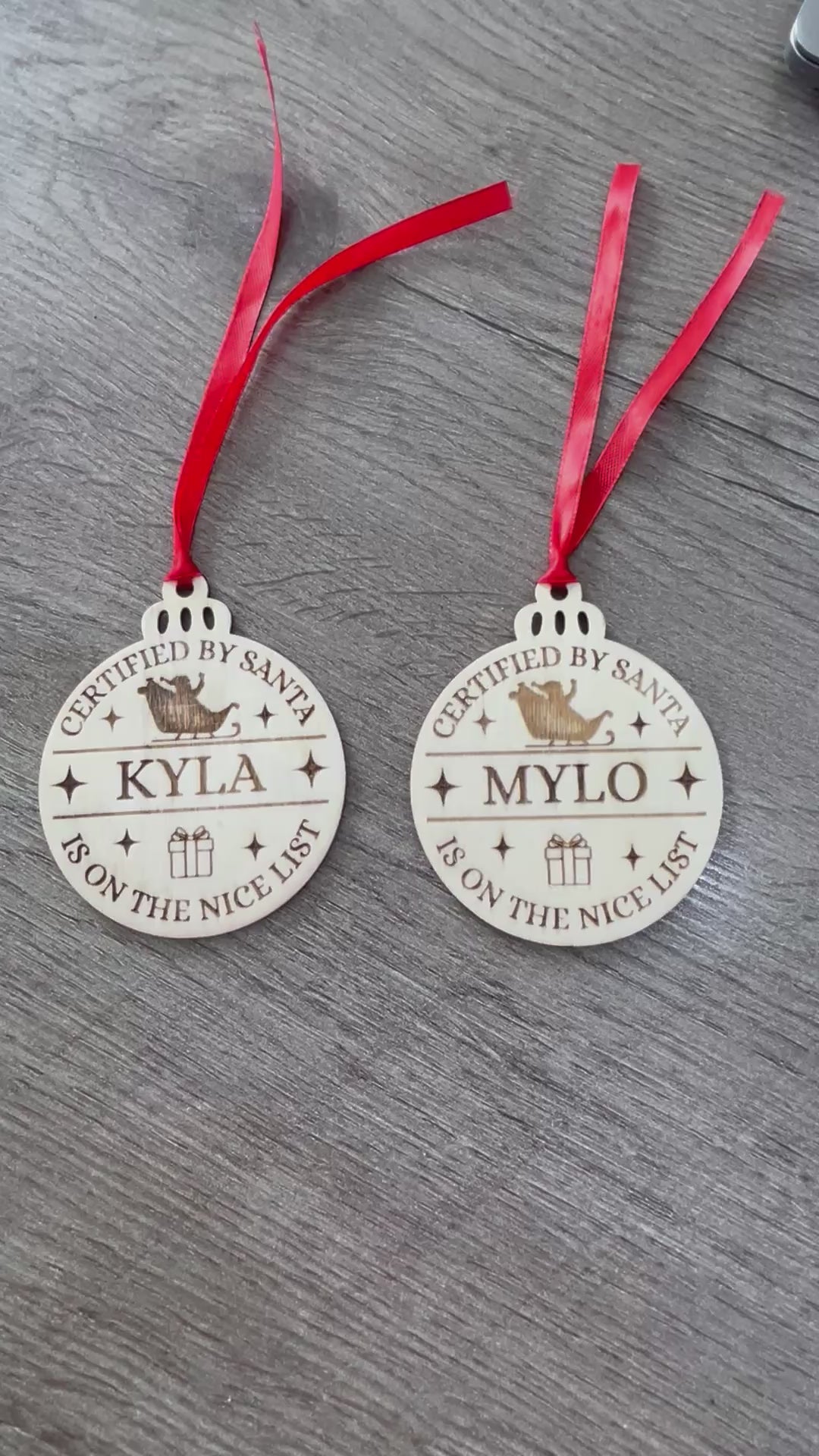 Personalised Santa's Nice List Bauble: Engraved Wood Christmas decoration