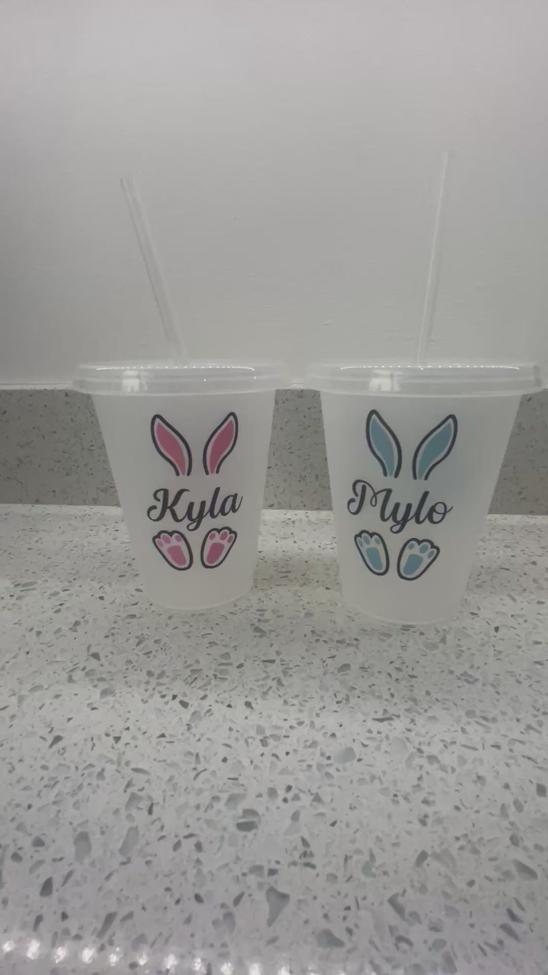 Personalised Easter Bunny Cold Cup – Custom Name 16oz Reusable Cup with Straw