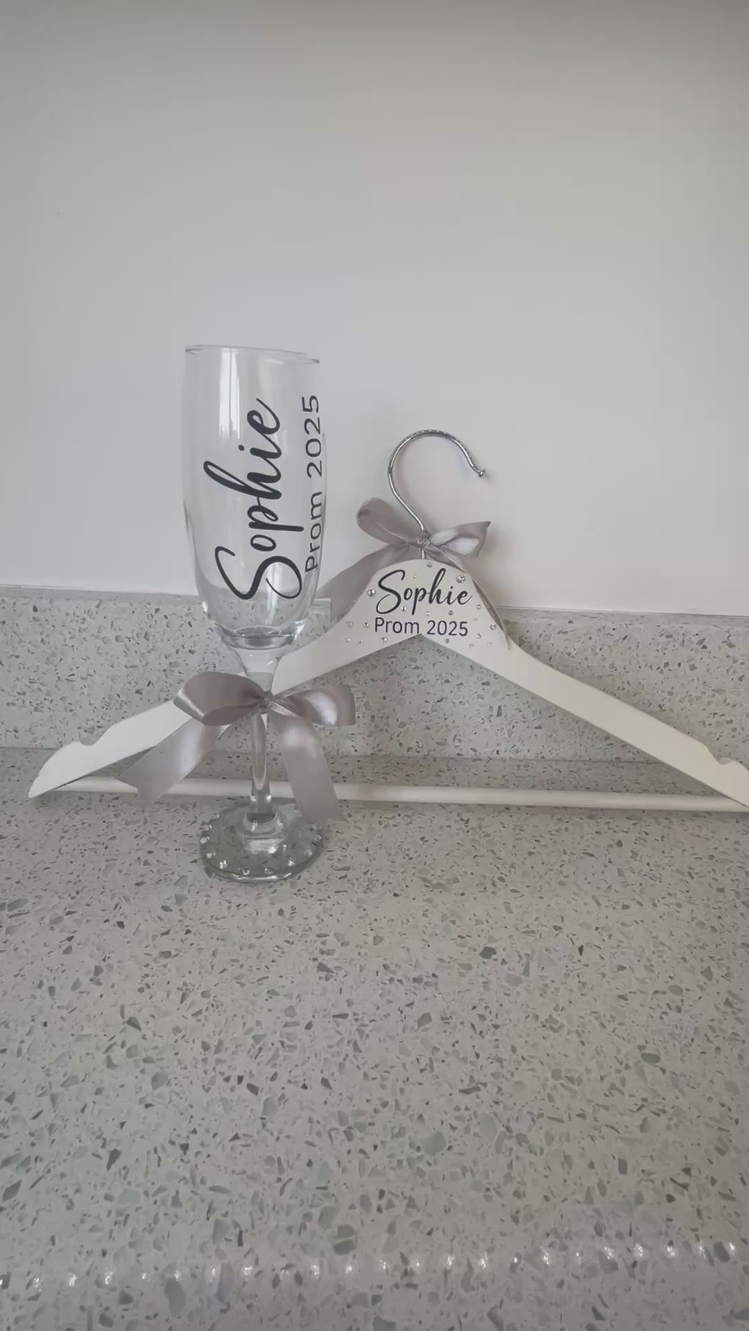 Personalised Prom Hanger & Champagne Flute Set – Custom Name & Year Keepsake Gift
