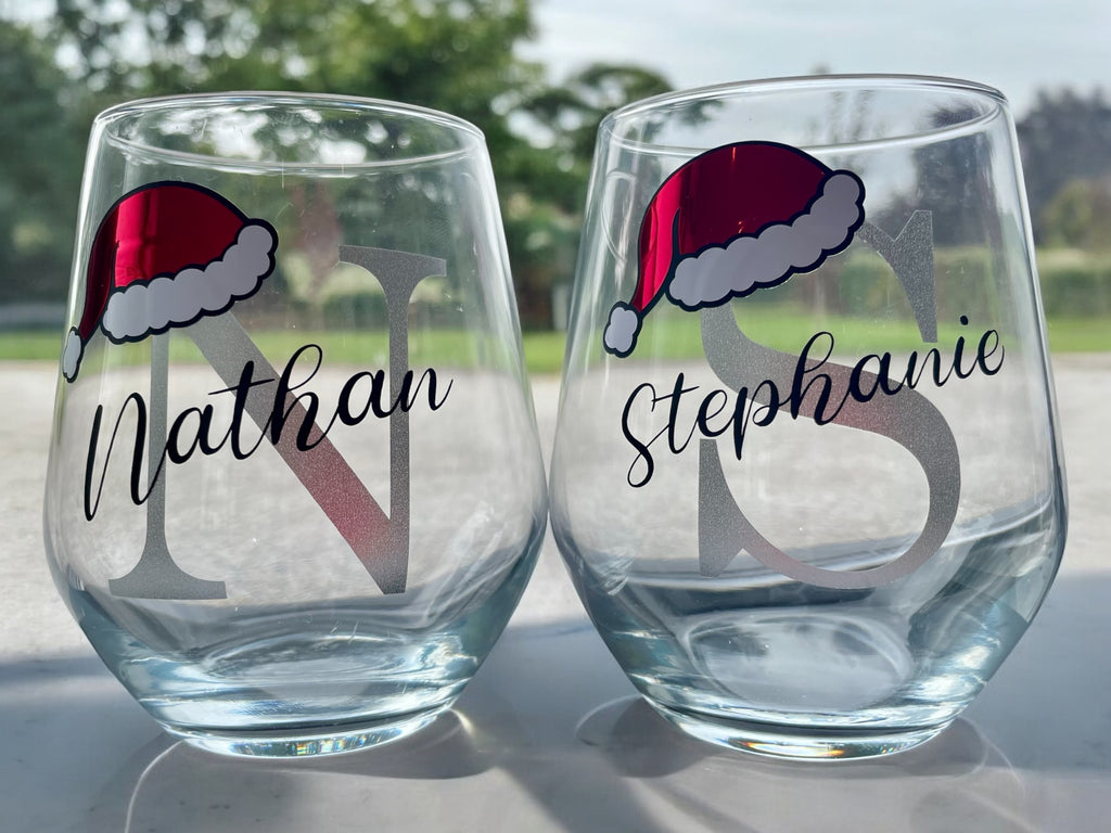 Personalised Initial Christmas Glass | Custom Festive Wine / Champagne / Stemless Glass
