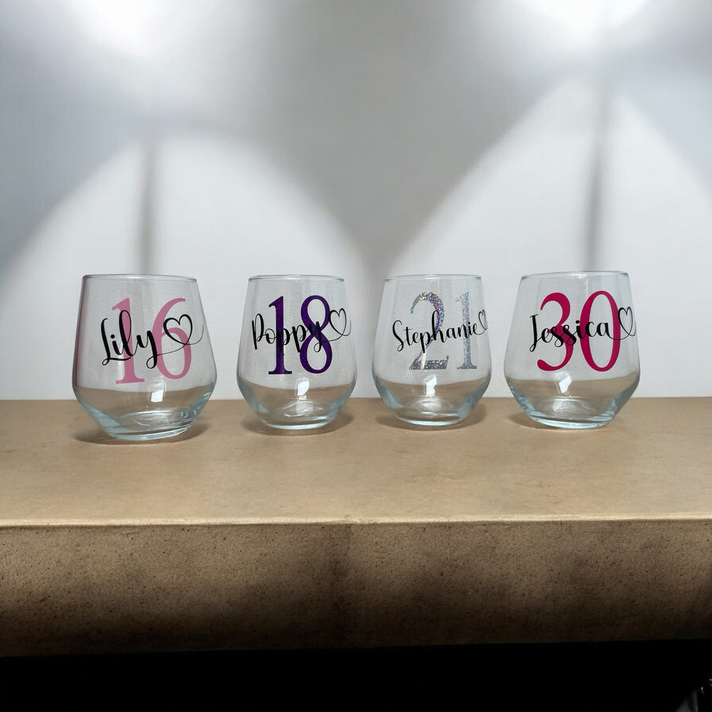 Personalised Birthday Glass – Custom Name & Age Wine Glass or Tumbler