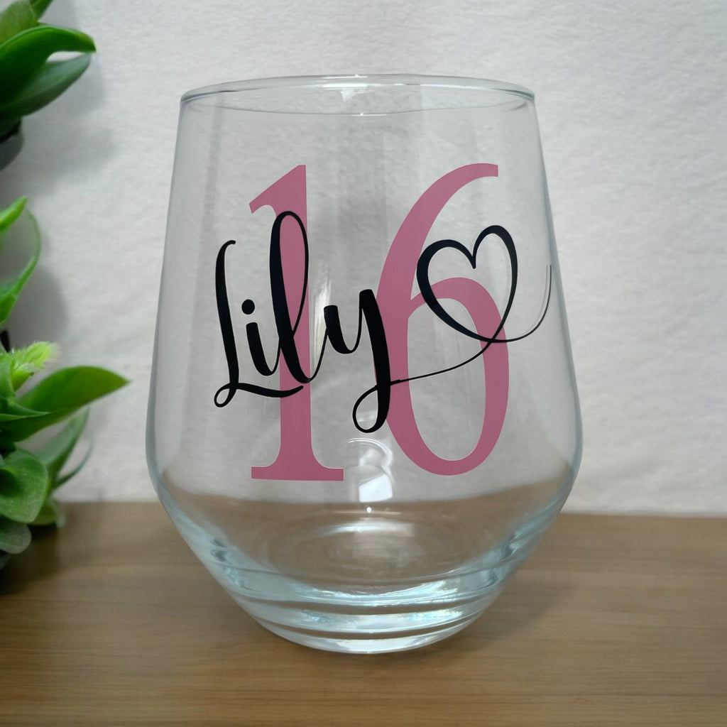 Personalised Birthday Glass – Custom Name & Age Wine Glass or Tumbler