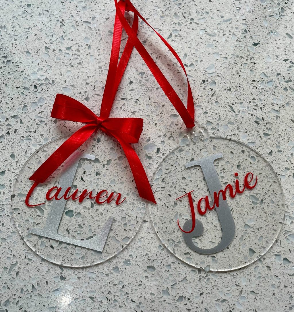 Personalised Acrylic Christmas Bauble: Custom Initial & Name Decoration