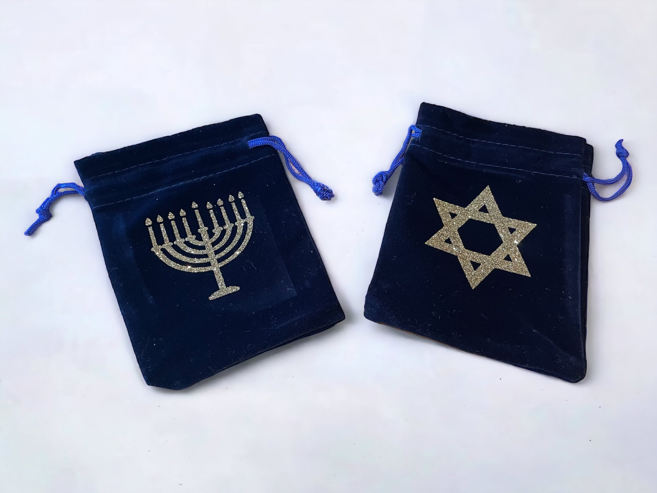 Personalised Velvet Hanukkah Gelt Bag | Custom Menorah or Star of David Gift Pouch