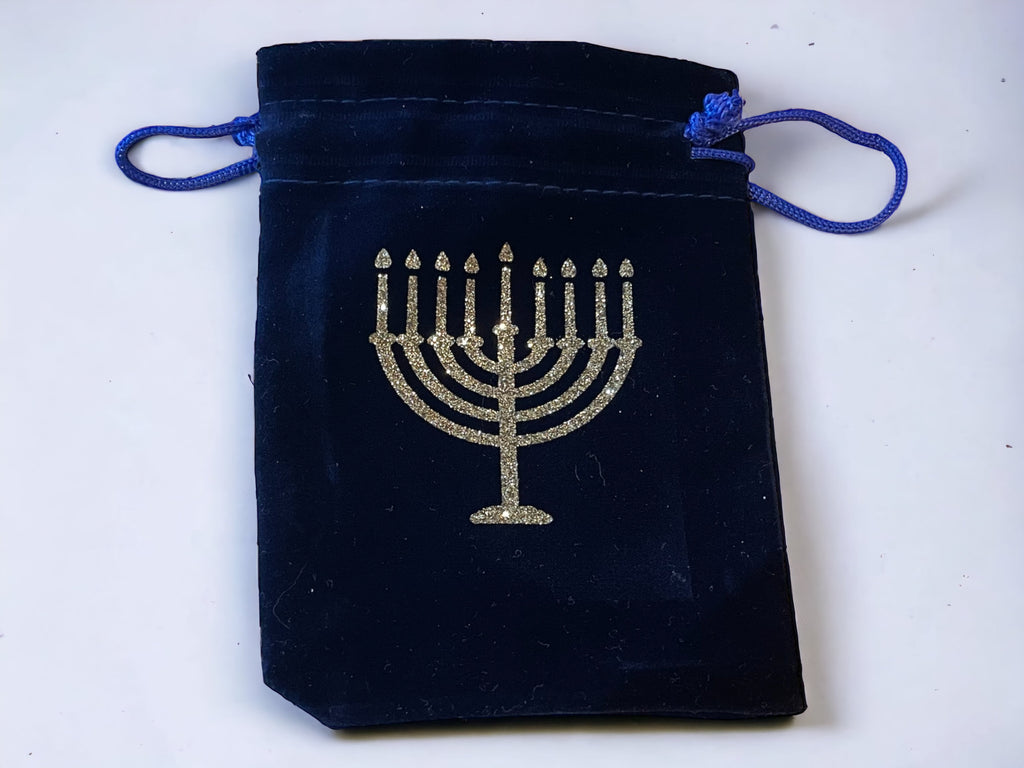 Personalised Velvet Hanukkah Gelt Bag | Custom Menorah or Star of David Gift Pouch