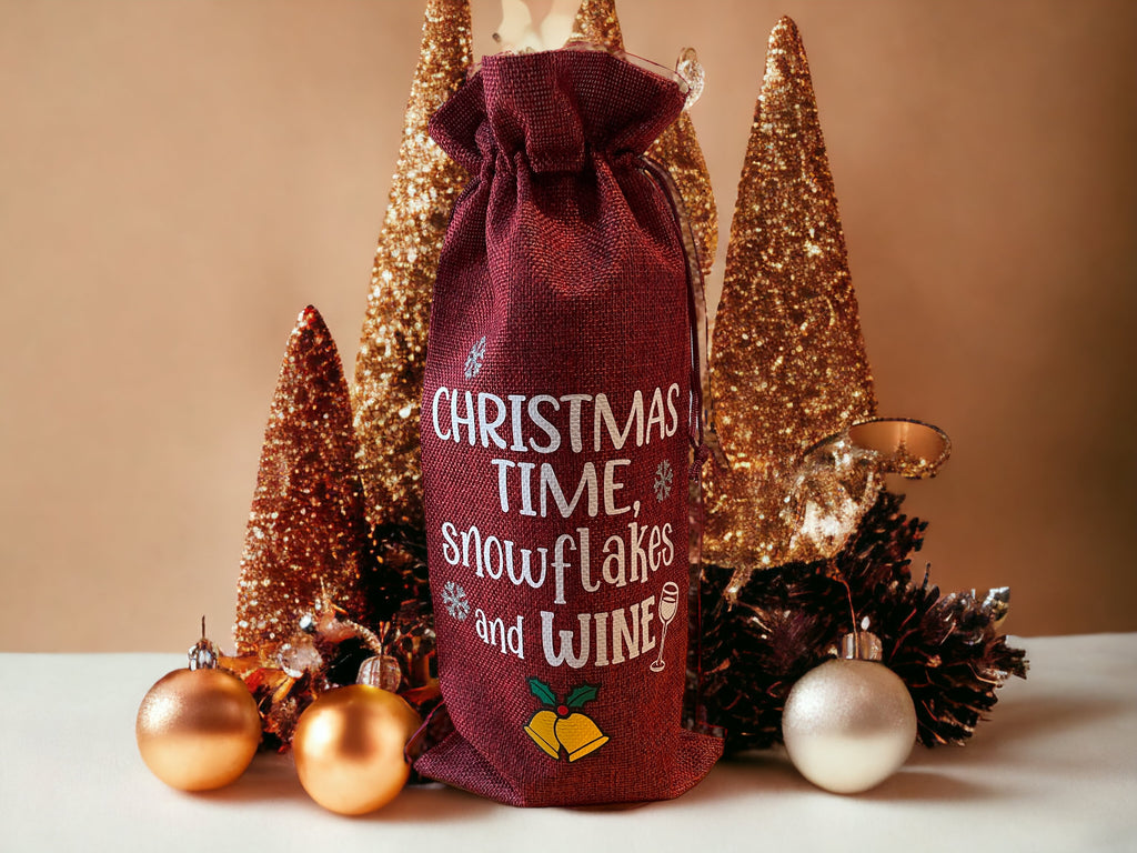 Personalised Christmas Wine Bag | Festive Bottle Gift Bag with Custom Name