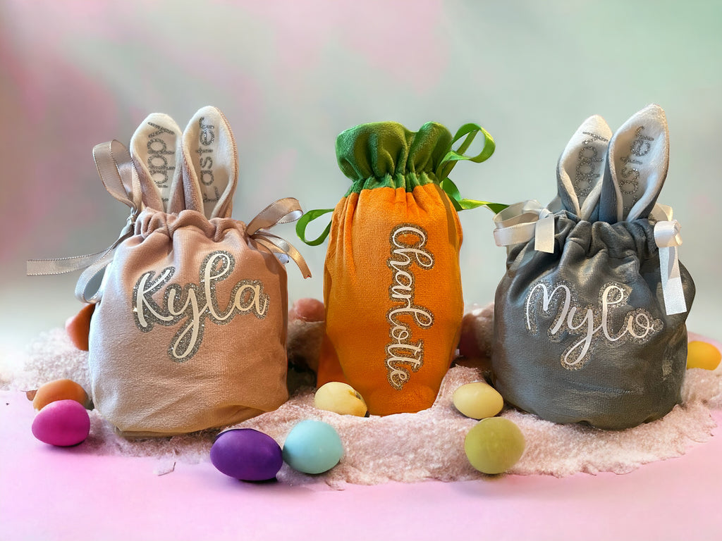 Personalised Easter Treat Bag with Bunny Ears – Custom Name Easter Gift Bag for Kids