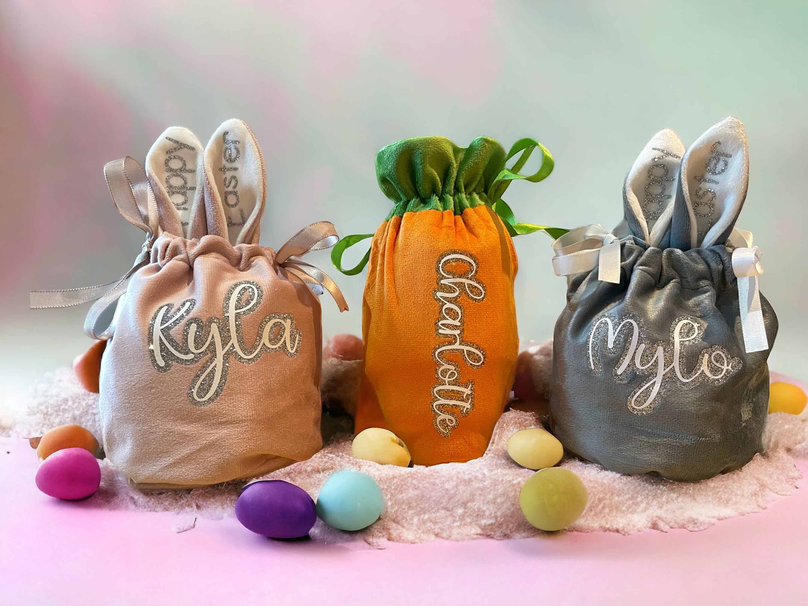 Personalised Easter Treat Bag with Bunny Ears – Custom Name Easter Gift Bag for Kids