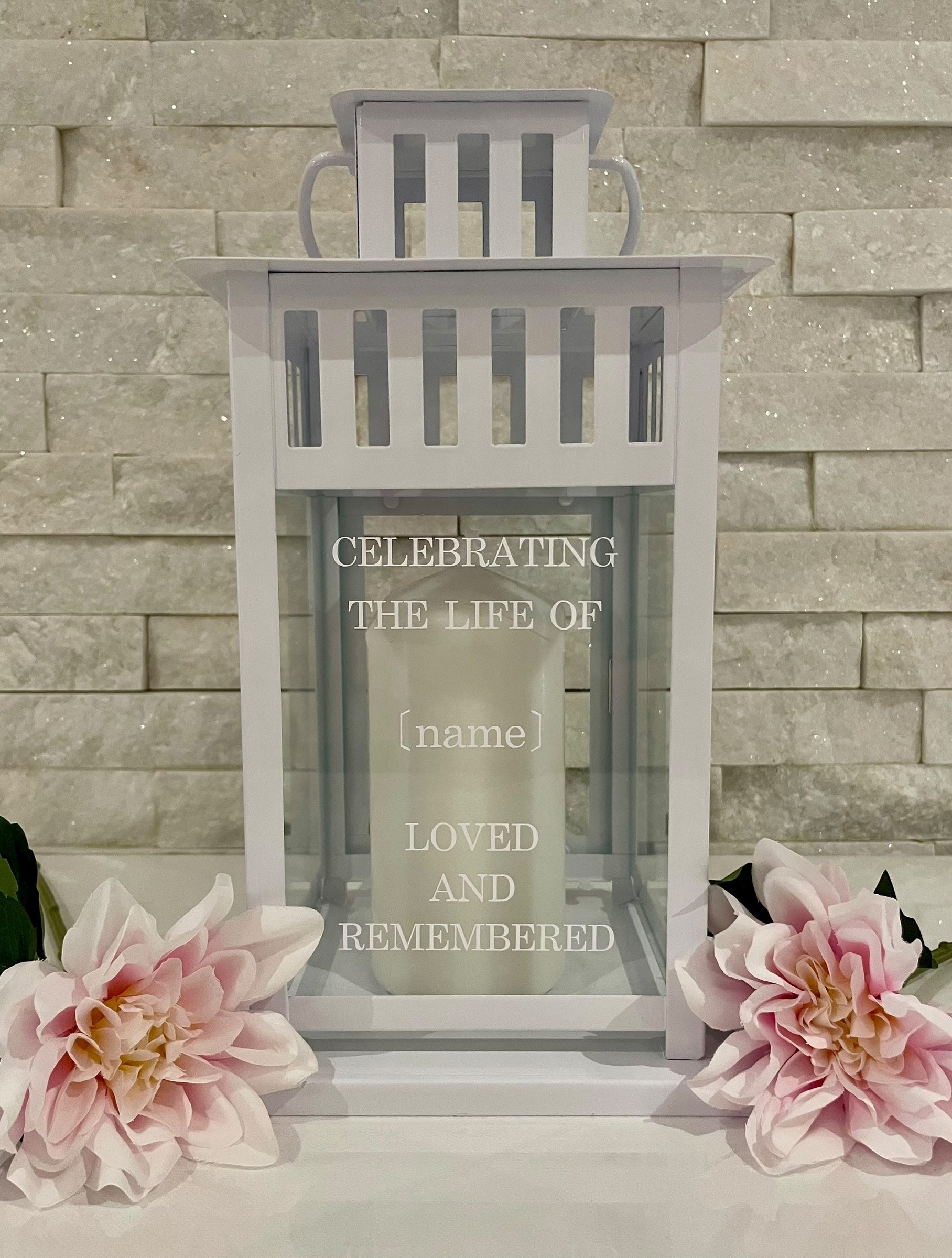 A personalised memorial lantern for funerals and remembrance tables. Thoughtfully made to honour loved ones with lasting meaning.