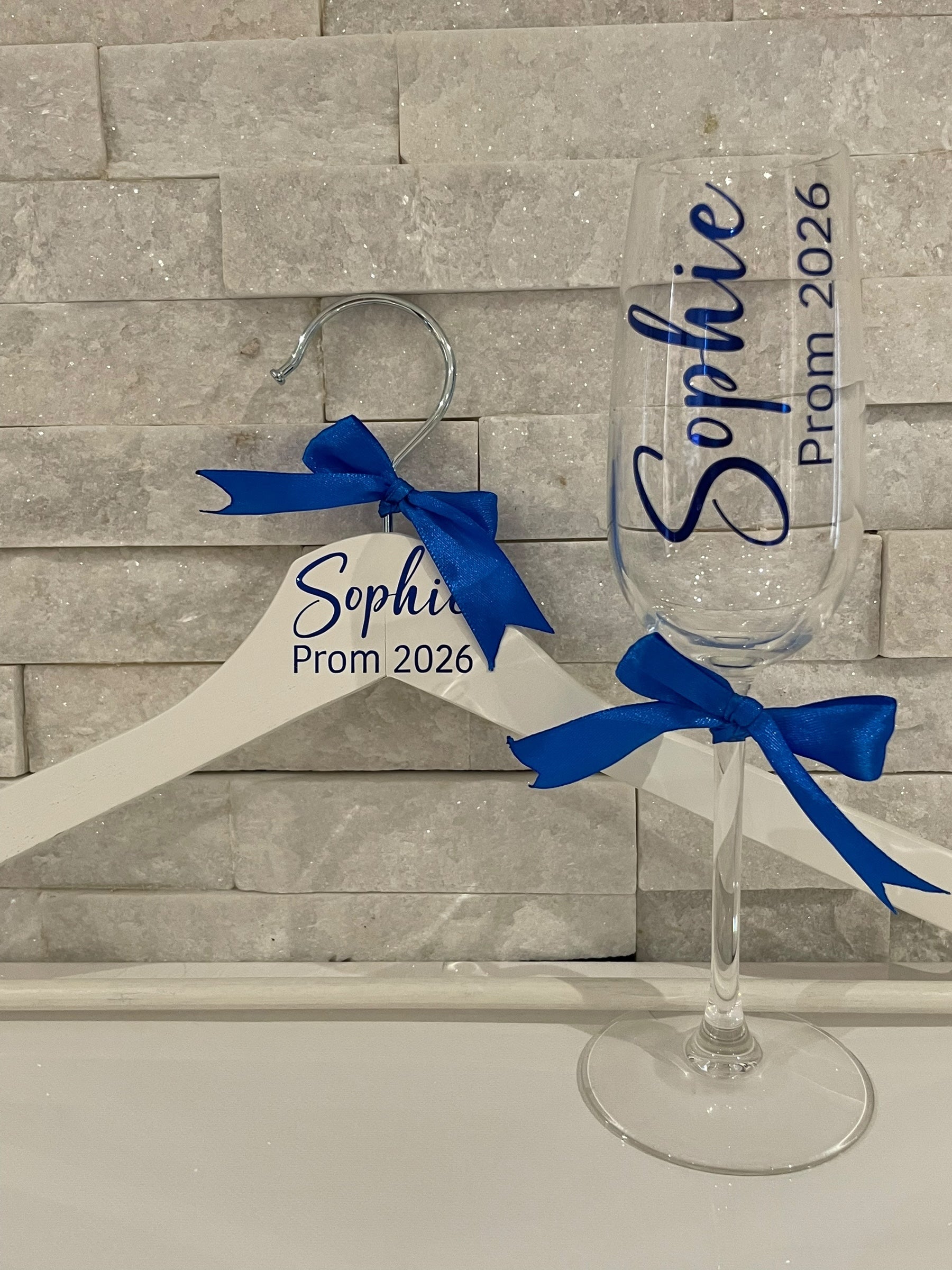 Personalised Prom Hanger & Champagne Flute Set – Custom Name & Year Keepsake Gift