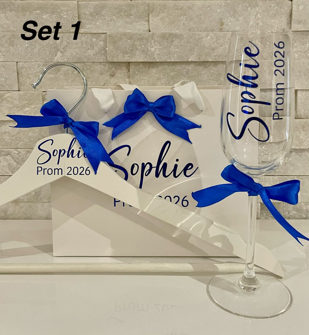 Personalised Prom Hanger & Champagne Flute Set – Custom Name & Year Keepsake Gift