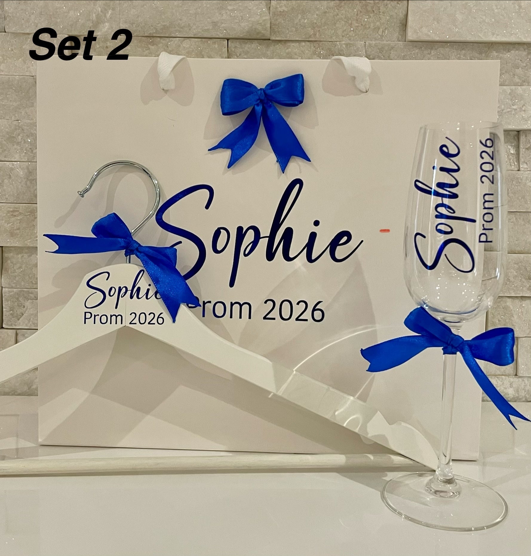 Personalised Prom Hanger & Champagne Flute Set – Custom Name & Year Keepsake Gift
