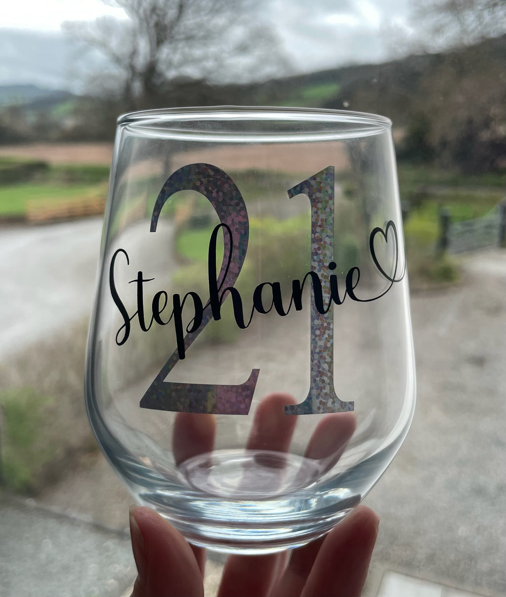 Personalised Birthday Glass – Custom Name & Age Wine Glass or Tumbler