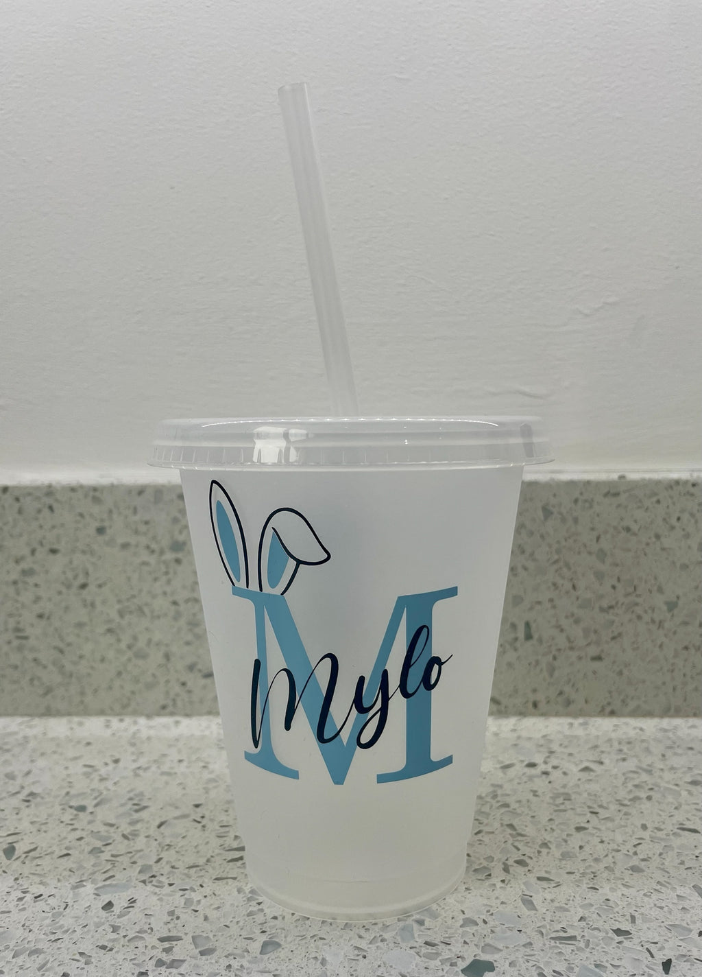 Personalised Easter Bunny Cold Cup – Custom Name 16oz Reusable Cup with Straw