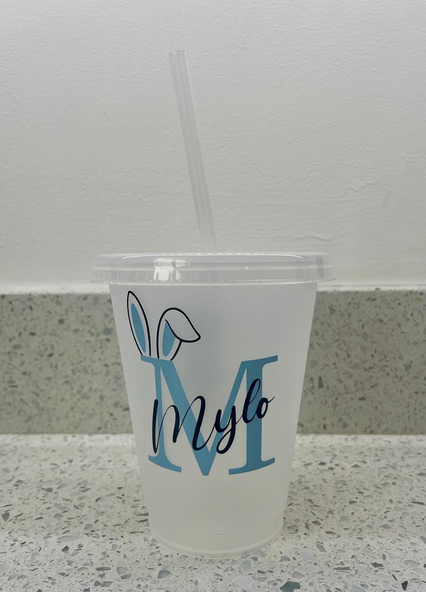 Personalised Easter Bunny Cold Cup – Custom Name 16oz Reusable Cup with Straw