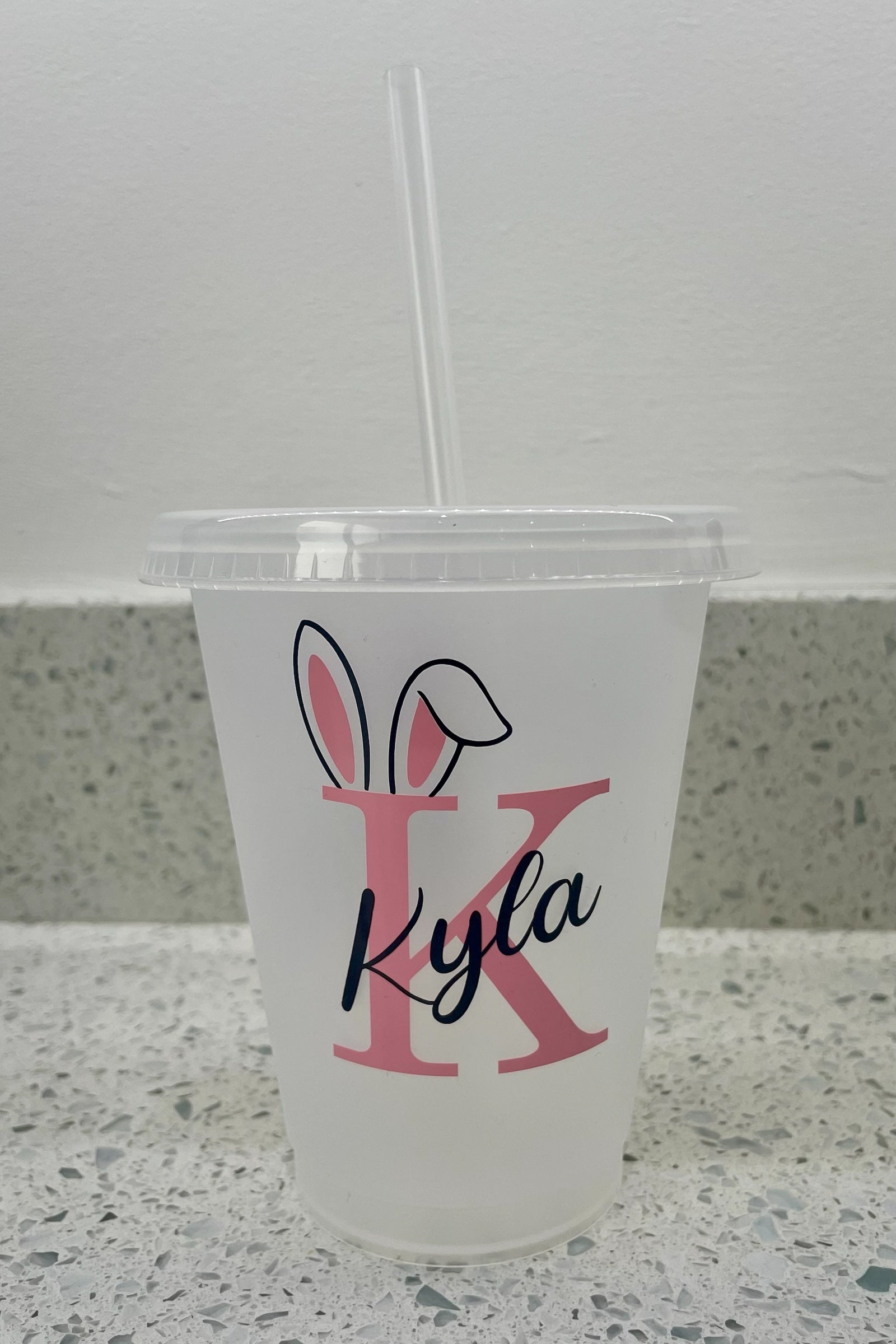 Personalised Easter Bunny Cold Cup – Custom Name 16oz Reusable Cup with Straw