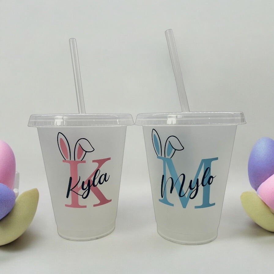 Personalised Easter Bunny Cold Cup – Custom Name 16oz Reusable Cup with Straw