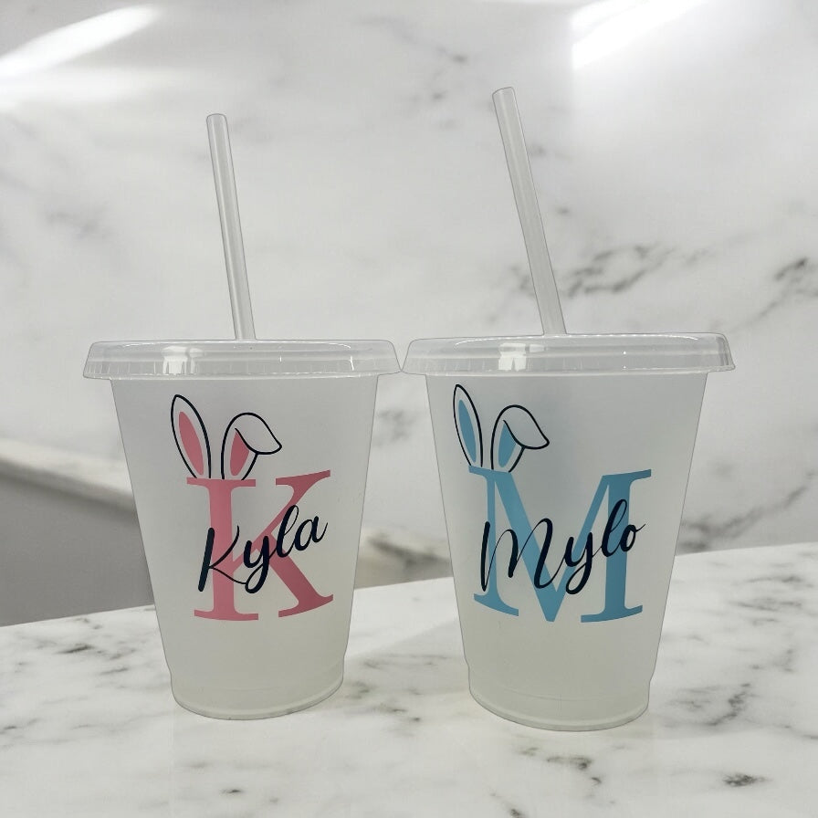 Personalised Easter Bunny Cold Cup – Custom Name 16oz Reusable Cup with Straw