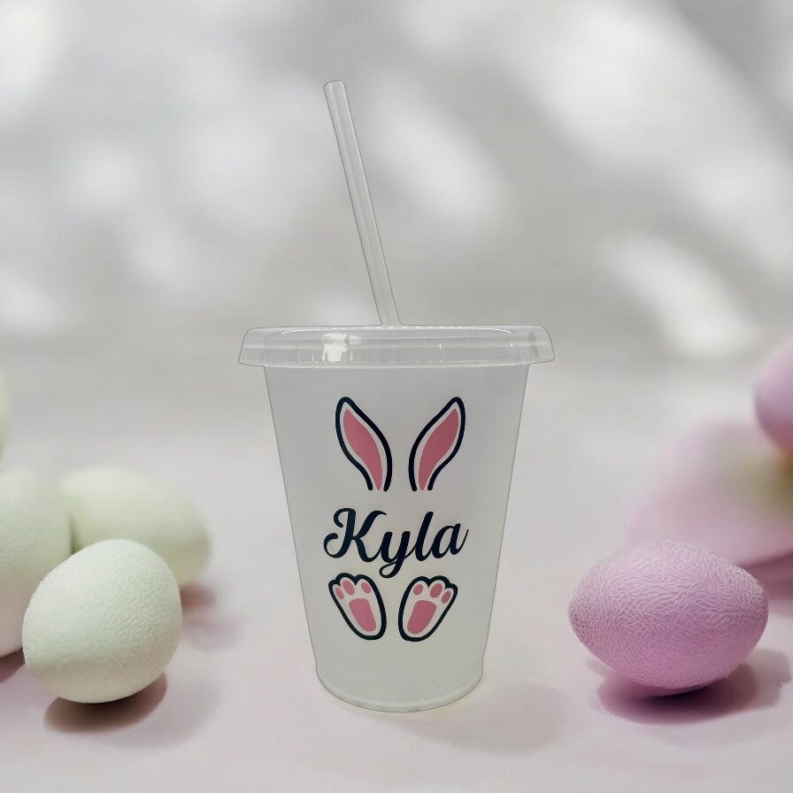 Personalised Easter Bunny Cold Cup – Custom Name 16oz Reusable Cup with Straw