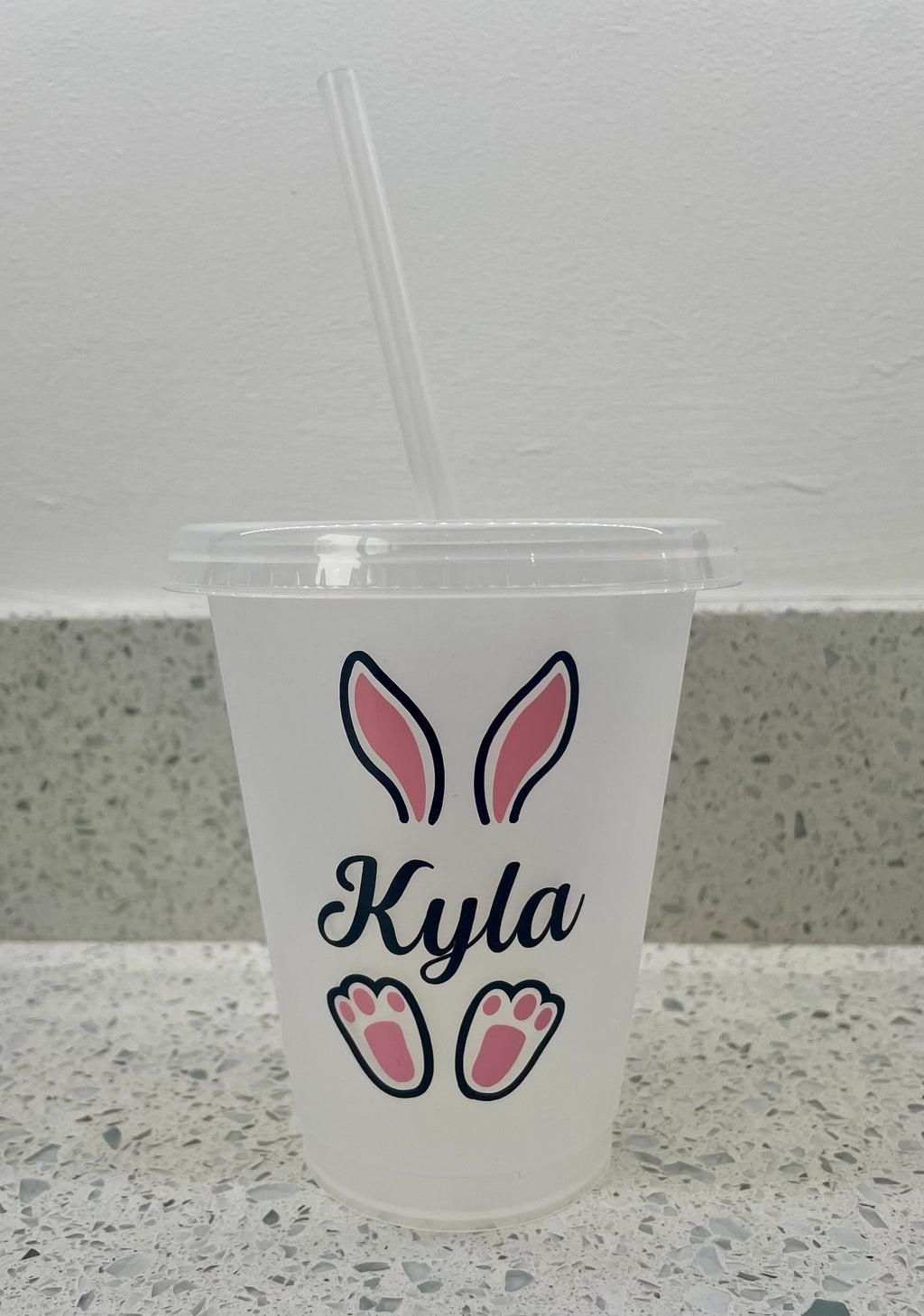 Personalised Easter Bunny Cold Cup – Custom Name 16oz Reusable Cup with Straw