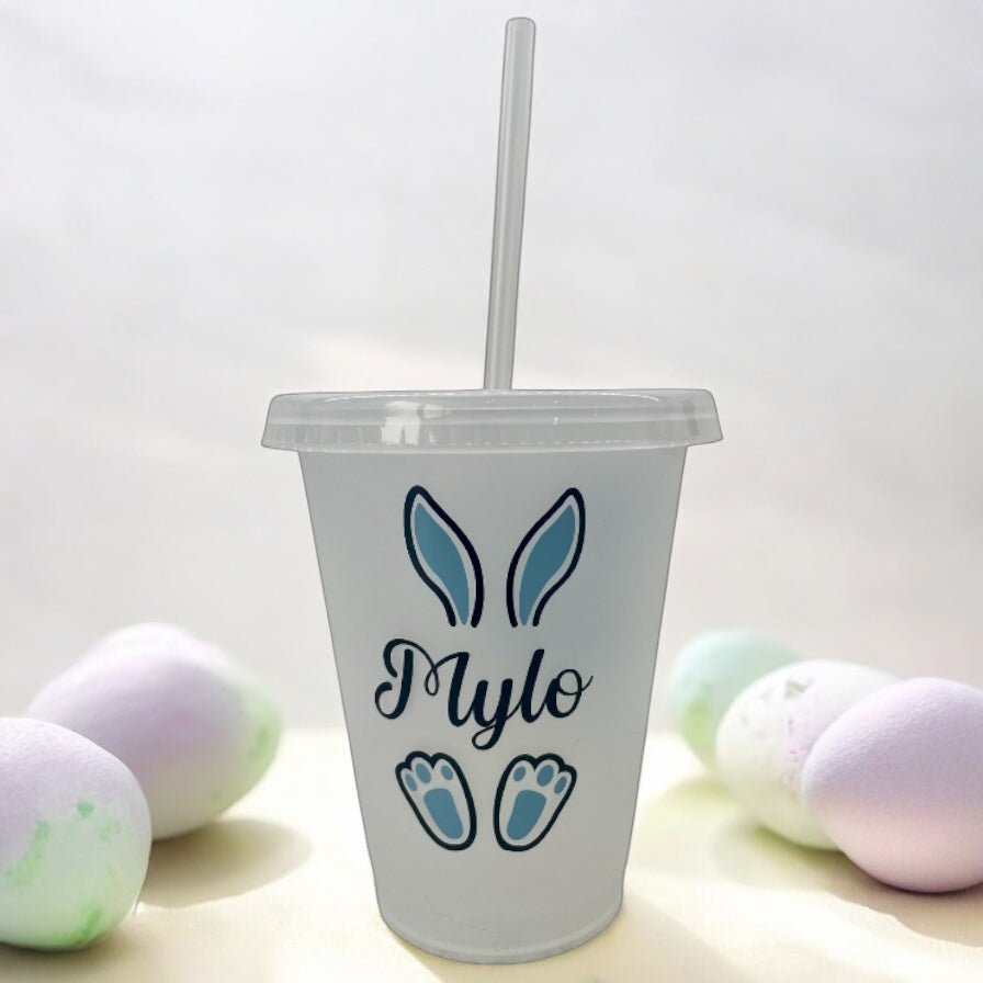 Personalised Easter Bunny Cold Cup – Custom Name 16oz Reusable Cup with Straw