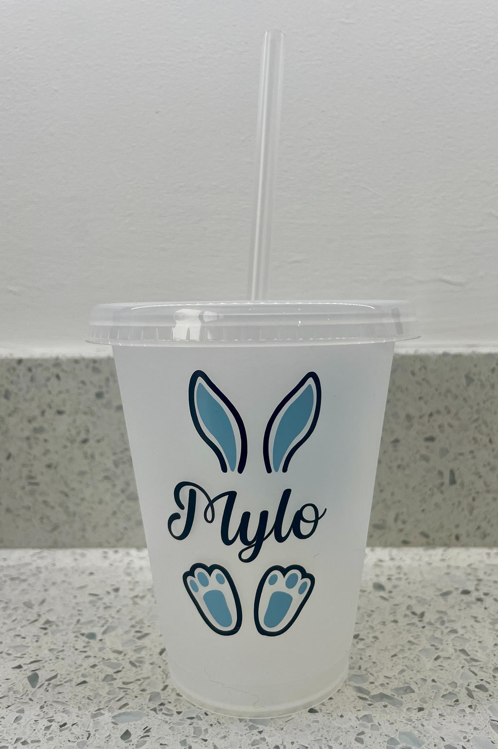 Personalised Easter Bunny Cold Cup – Custom Name 16oz Reusable Cup with Straw