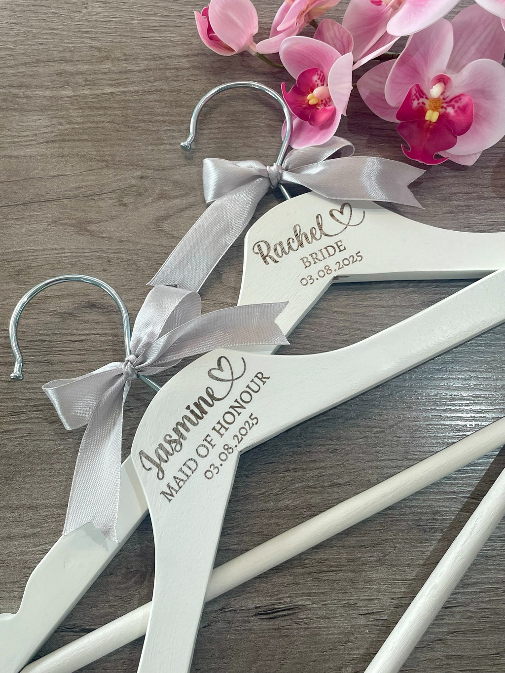 Custom Personalised Engraved Wedding Hanger: Bridal Party Keepsake with Satin Bow