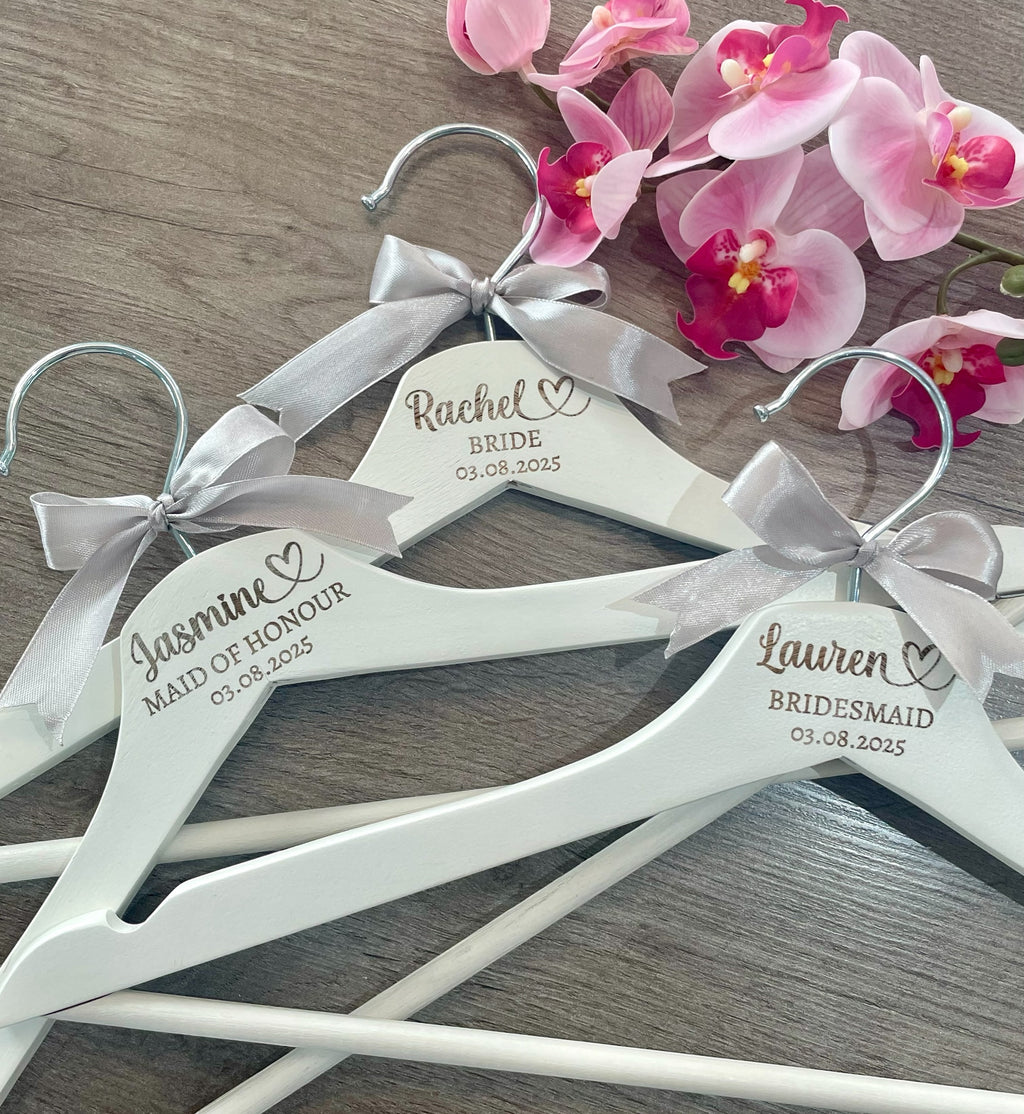 Custom Personalised Engraved Wedding Hanger: Bridal Party Keepsake with Satin Bow