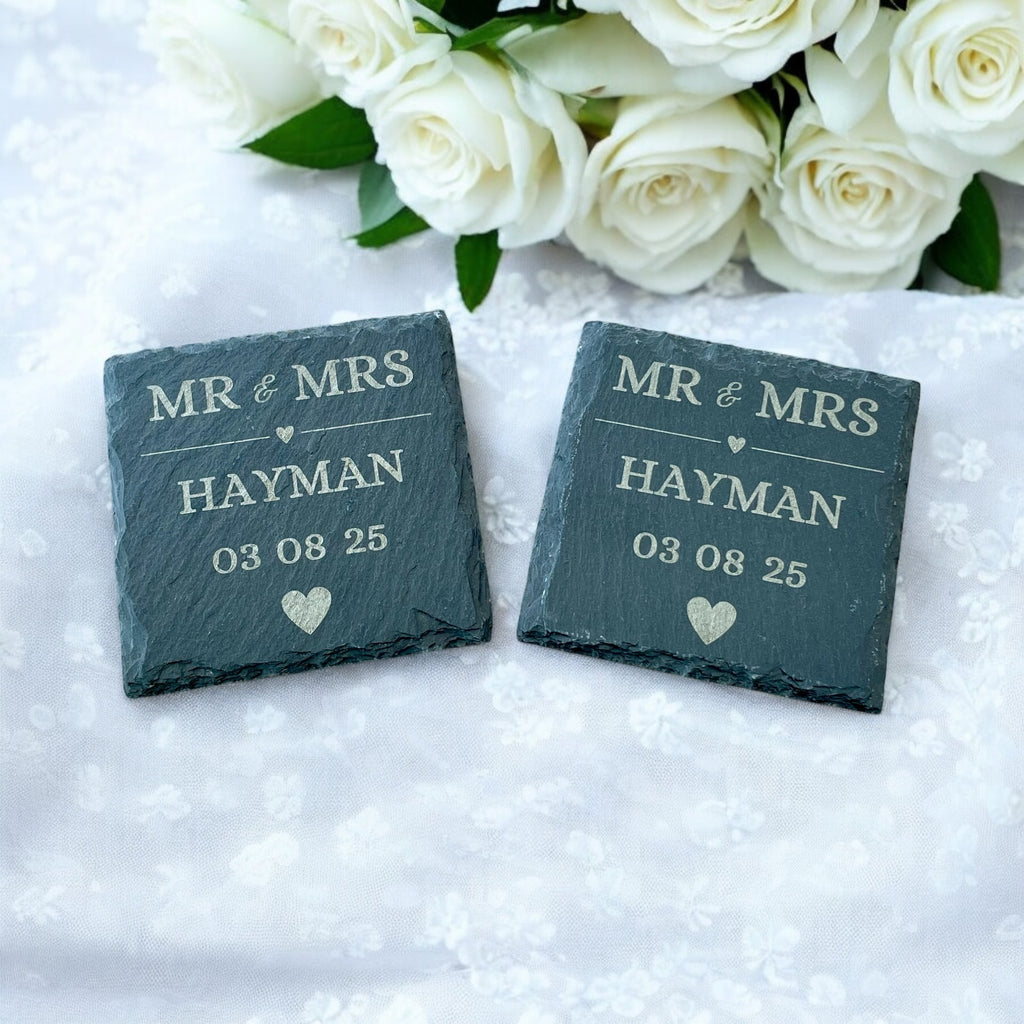 Personalised Engraved Slate Coasters | Custom Wedding & Anniversary Gift