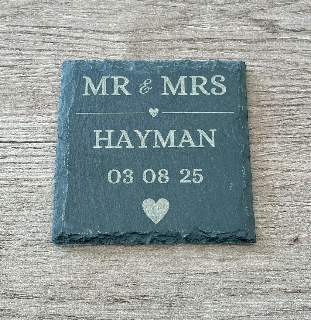 Personalised Engraved Slate Coasters | Custom Wedding & Anniversary Gift