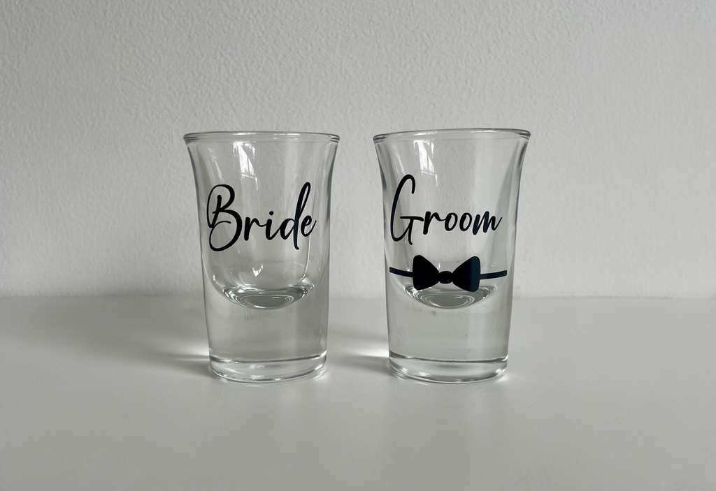 Personalised Bride & Groom Shot Glass Set | Custom Wedding Toast Keepsake Glasses